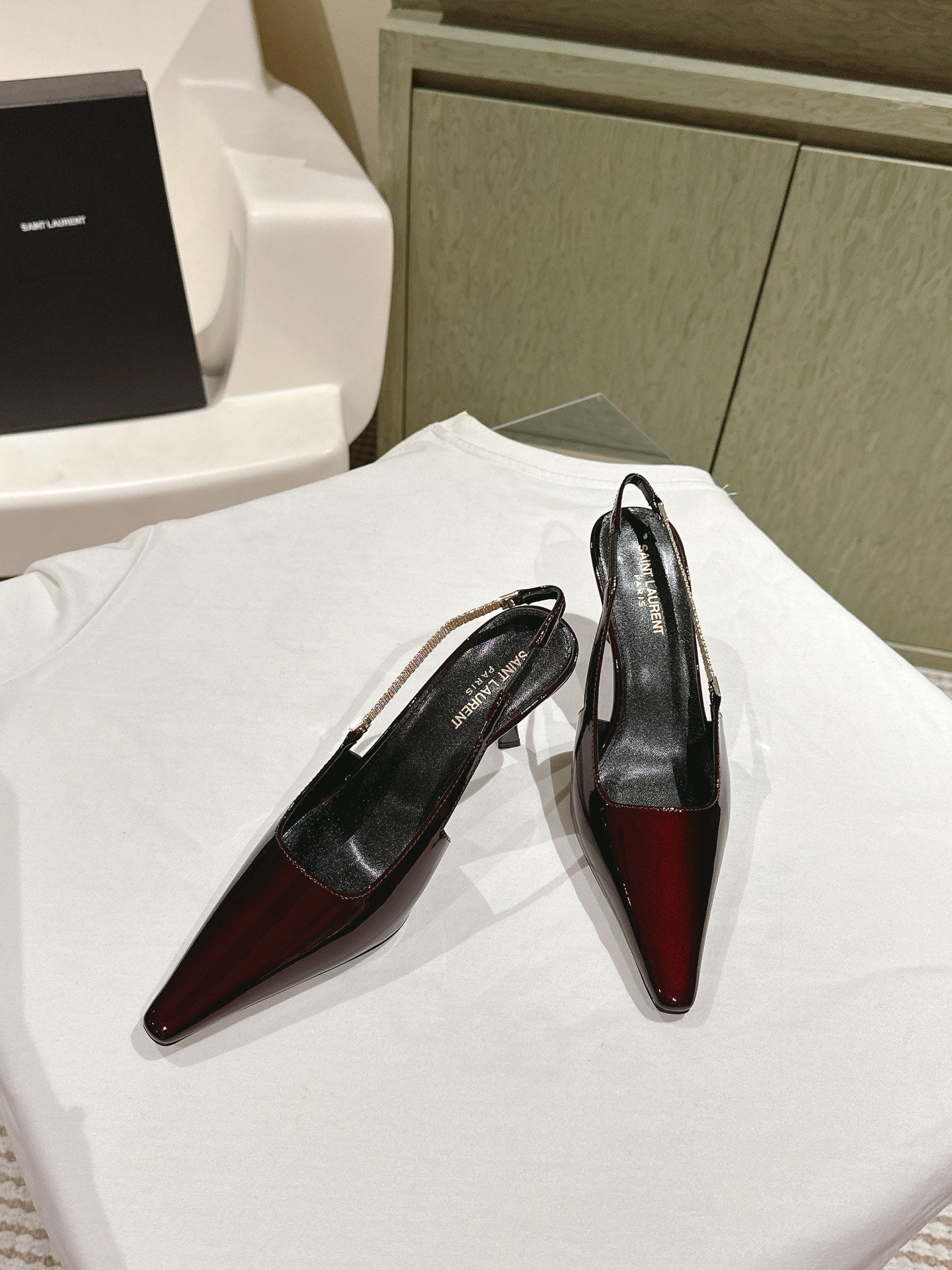 Saint Laurent BLAKE SLINGBACK PUMPS 80 IN WINE PATENT LEATHER