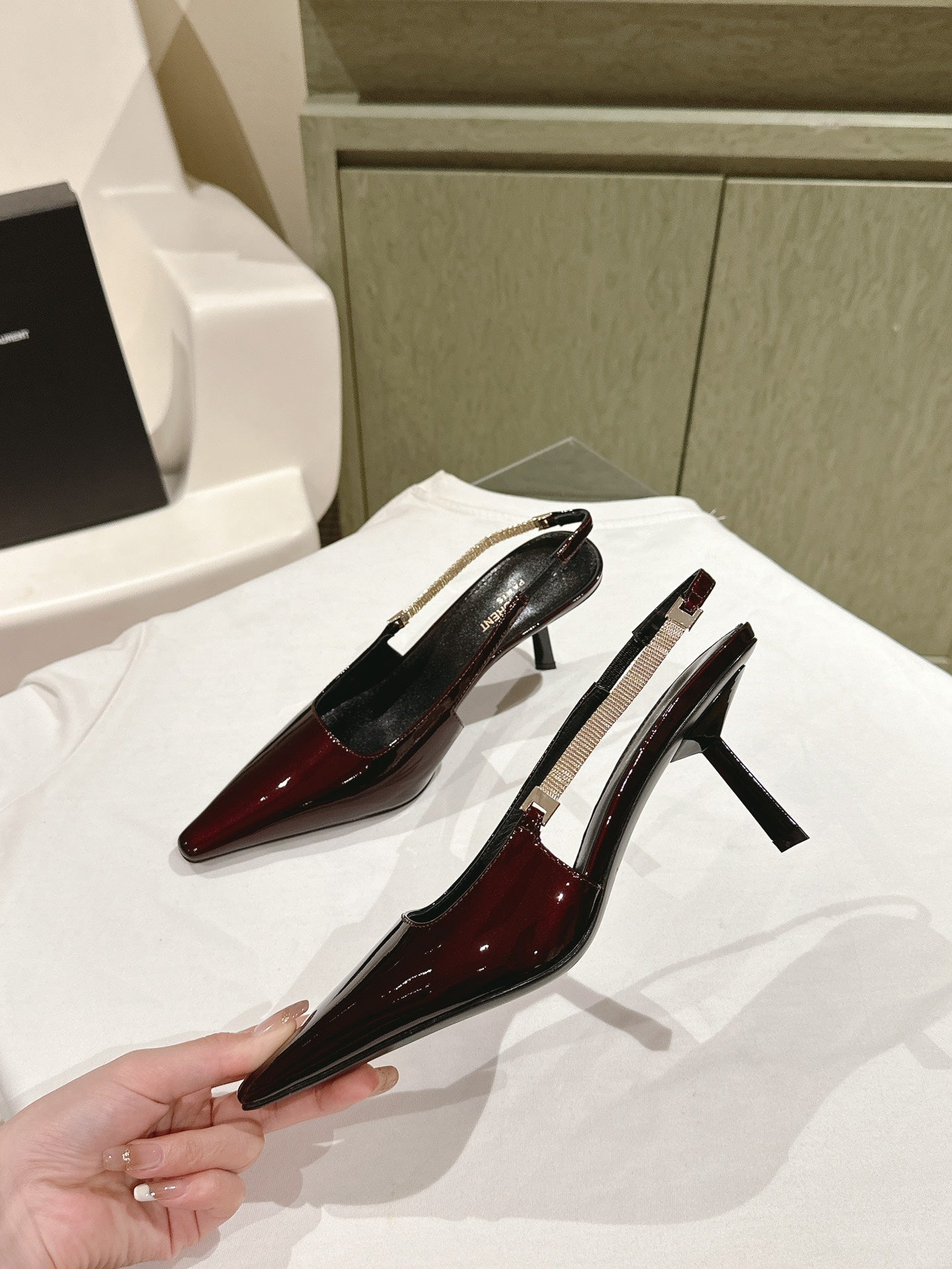Saint Laurent BLAKE SLINGBACK PUMPS 80 IN WINE PATENT LEATHER