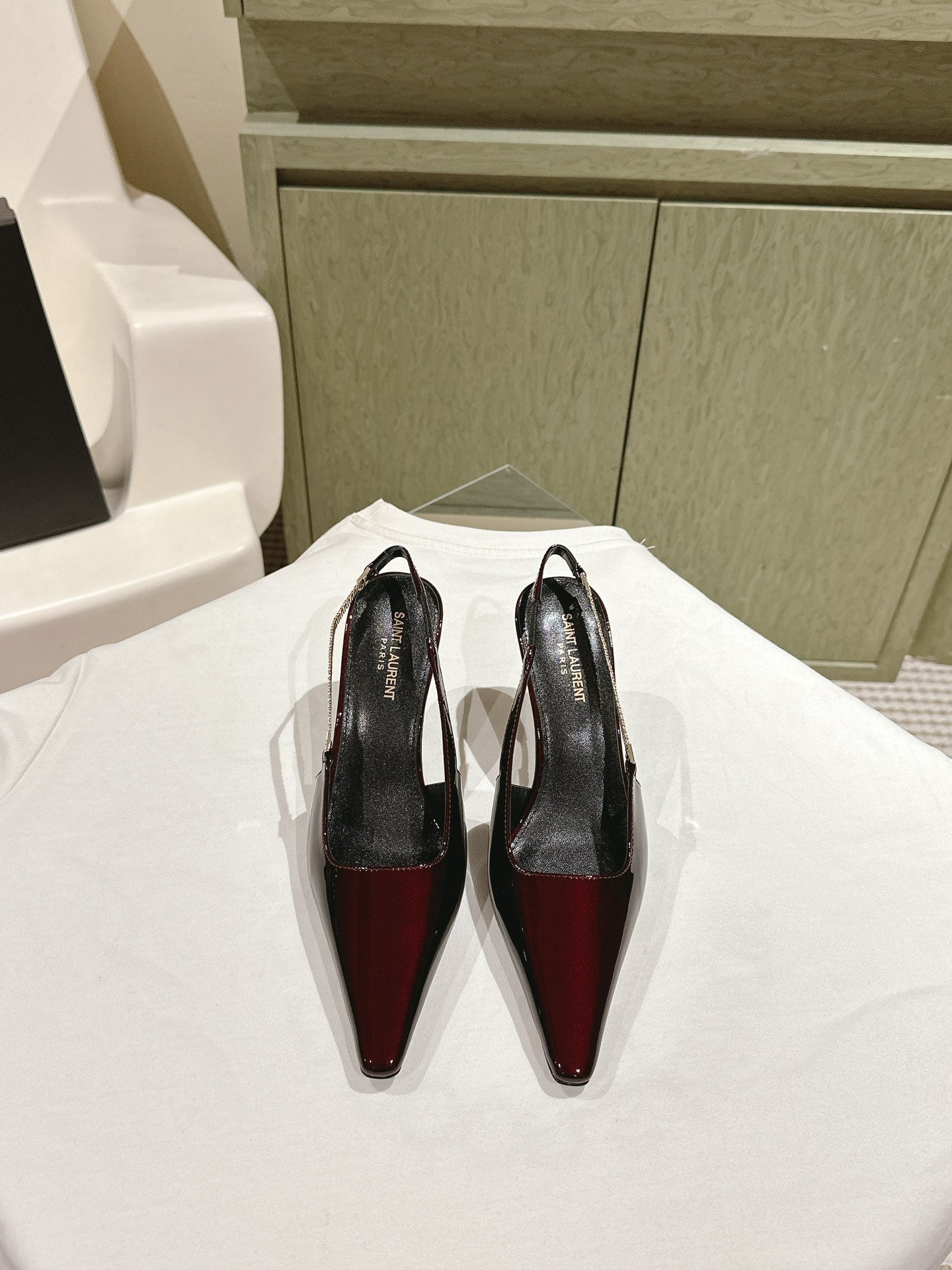 Saint Laurent BLAKE SLINGBACK PUMPS 80 IN WINE PATENT LEATHER