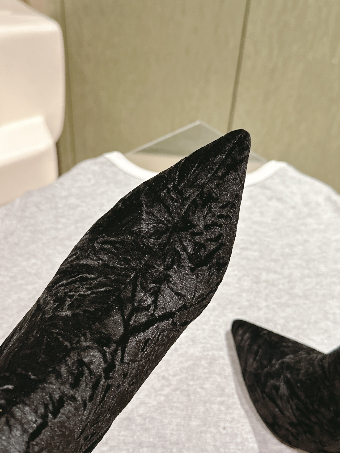CHANEL Ankle Boots 85mm Black Rough Velvet Fabric