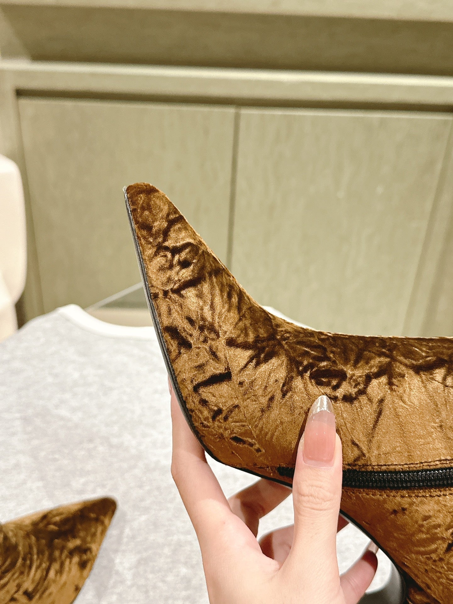 CHANEL Ankle Boots 85mm Brown Yellow Rough Velvet Fabric