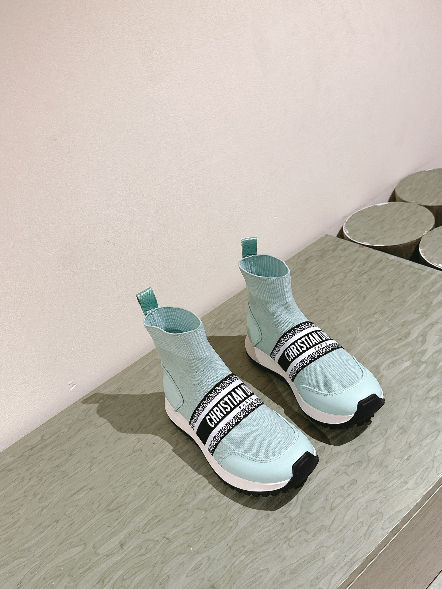 DIOR High-Top Sneaker 40mm Jade Green Stretch Wool And Lambskin