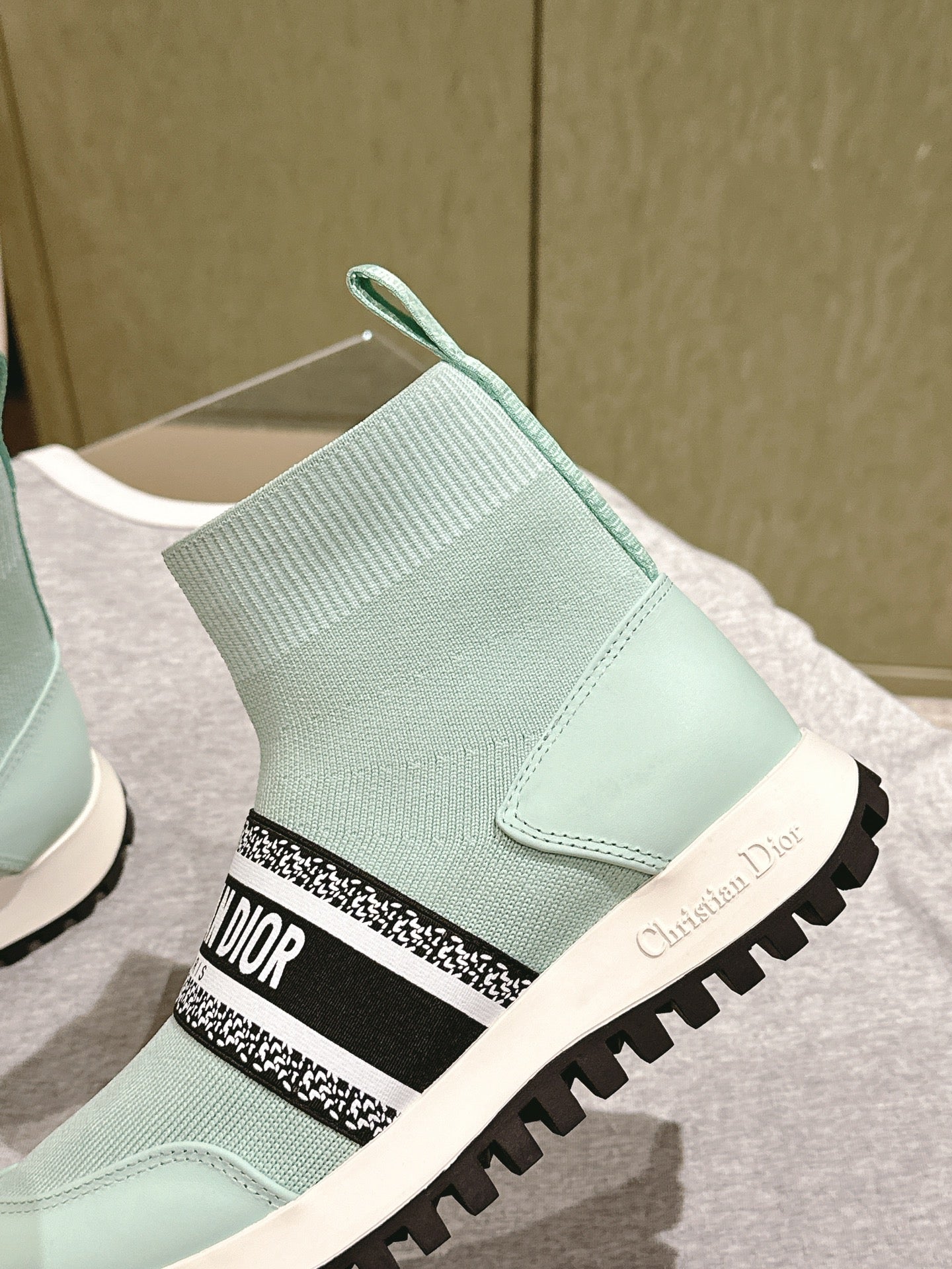 DIOR High-Top Sneaker 40mm Jade Green Stretch Wool And Lambskin