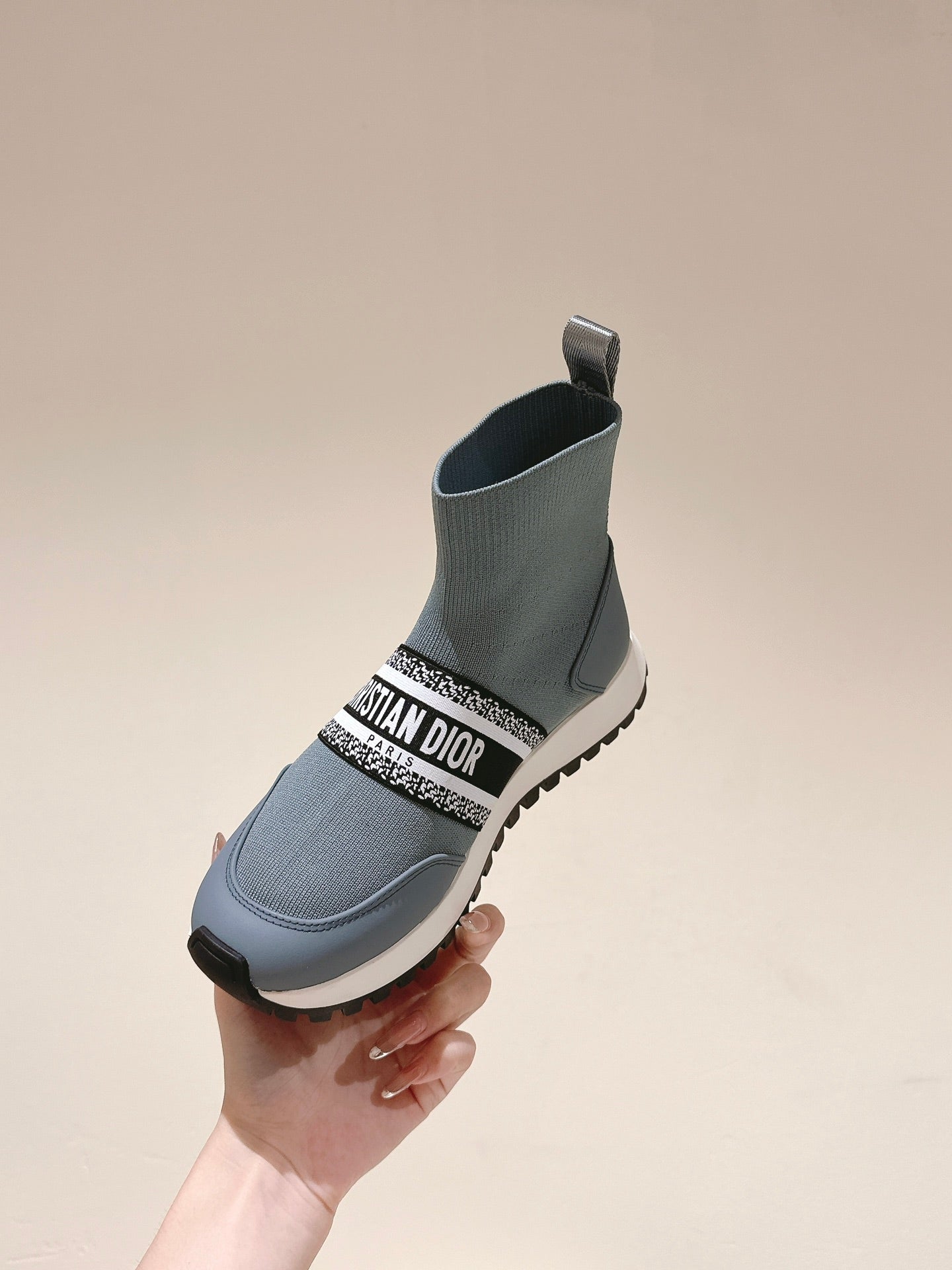 DIOR High-Top Sneaker 40mm Blue Grey Stretch Wool And Lambskin