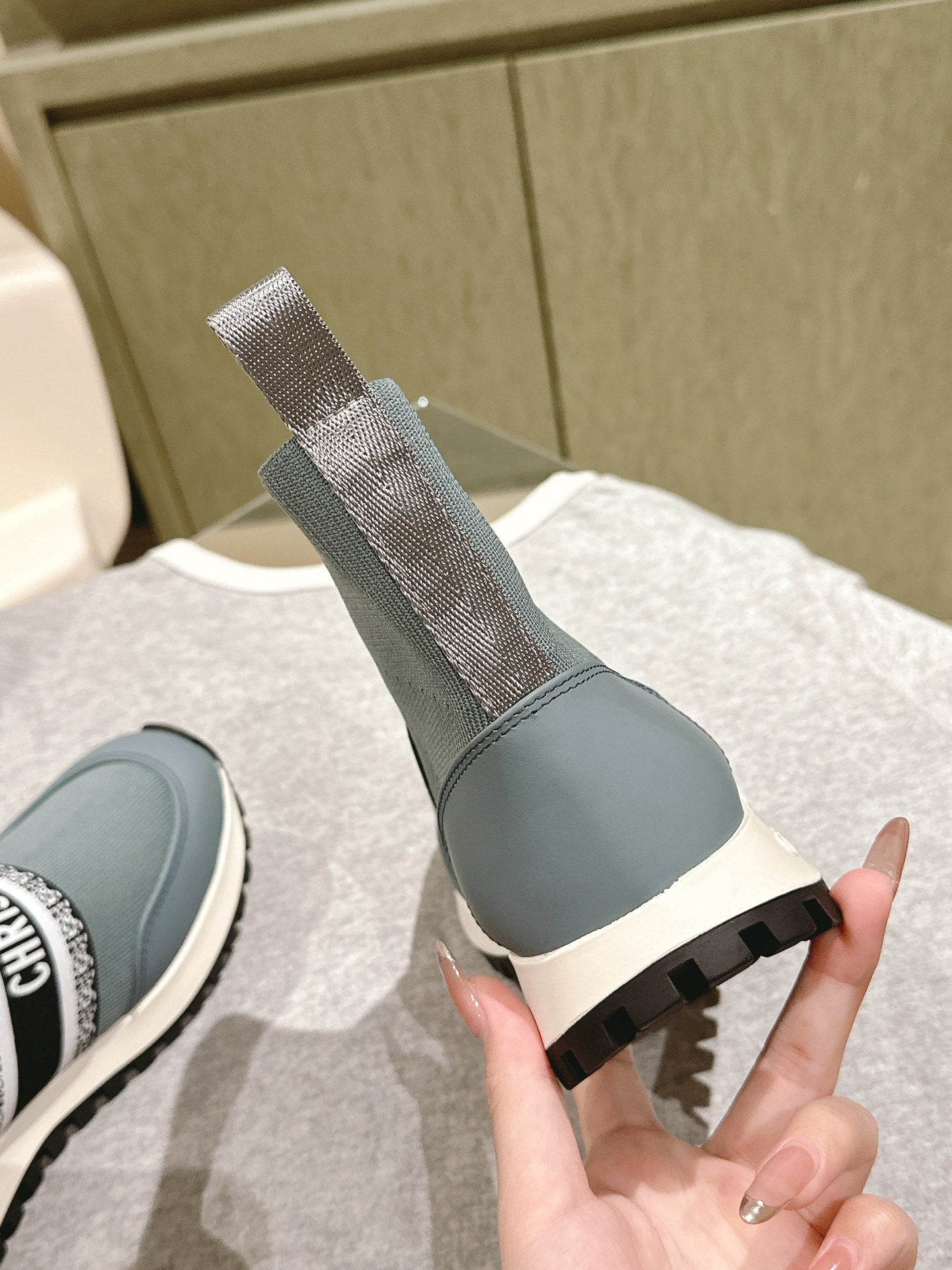 DIOR High-Top Sneaker 40mm Blue Grey Stretch Wool And Lambskin