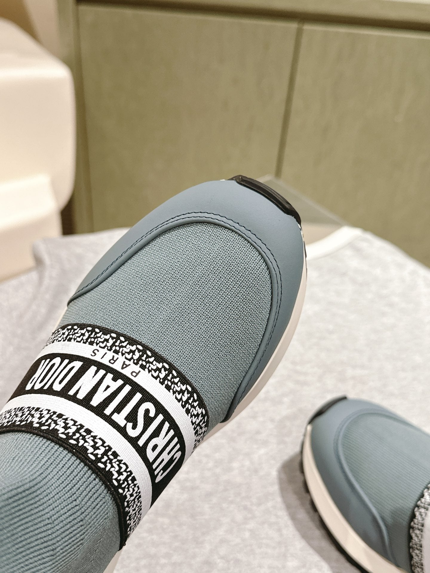 DIOR High-Top Sneaker 40mm Blue Grey Stretch Wool And Lambskin