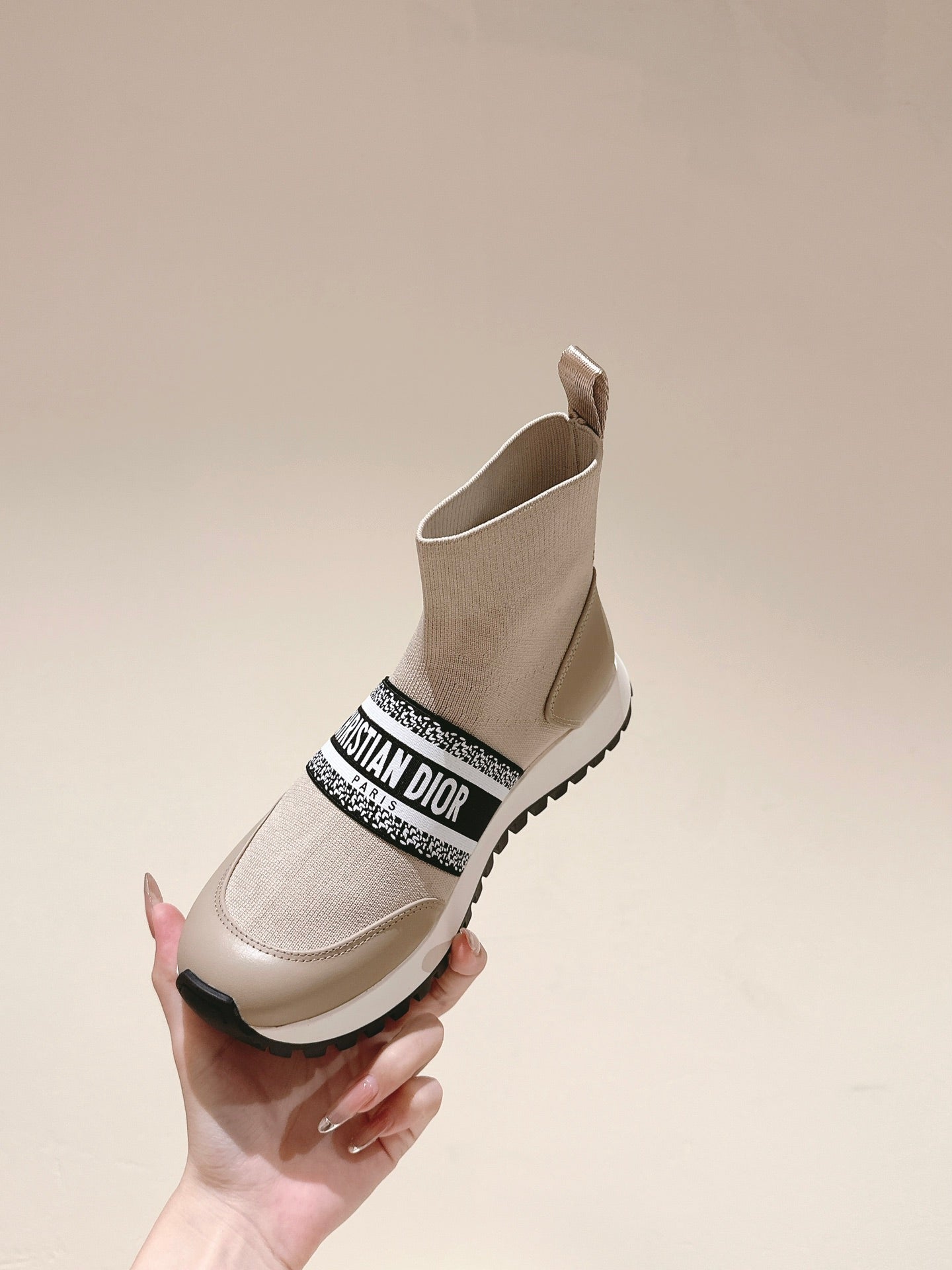 DIOR High-Top Sneaker 40mm Beige Stretch Wool And Lambskin