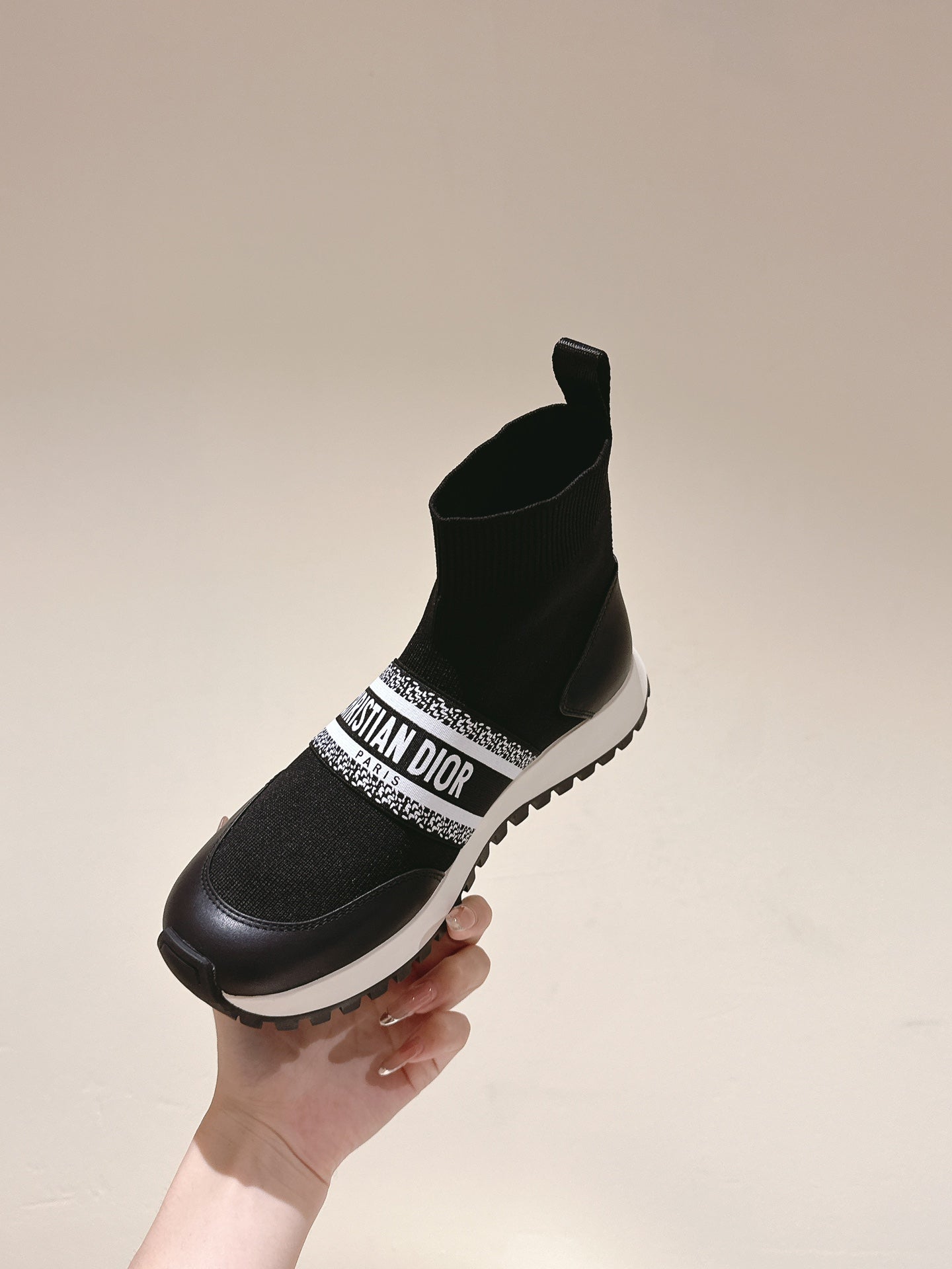 DIOR High-Top Sneaker 40mm Black Stretch Wool And Lambskin