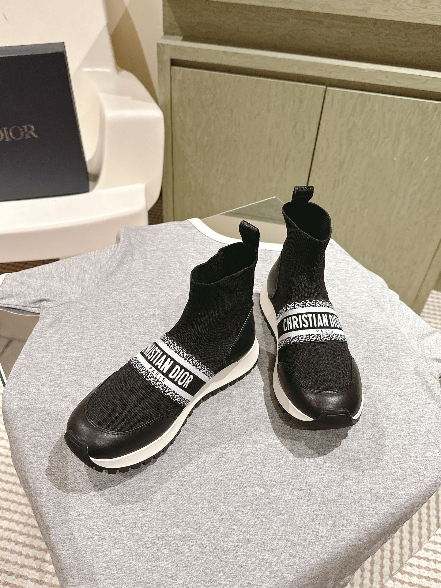DIOR High-Top Sneaker 40mm Black Stretch Wool And Lambskin
