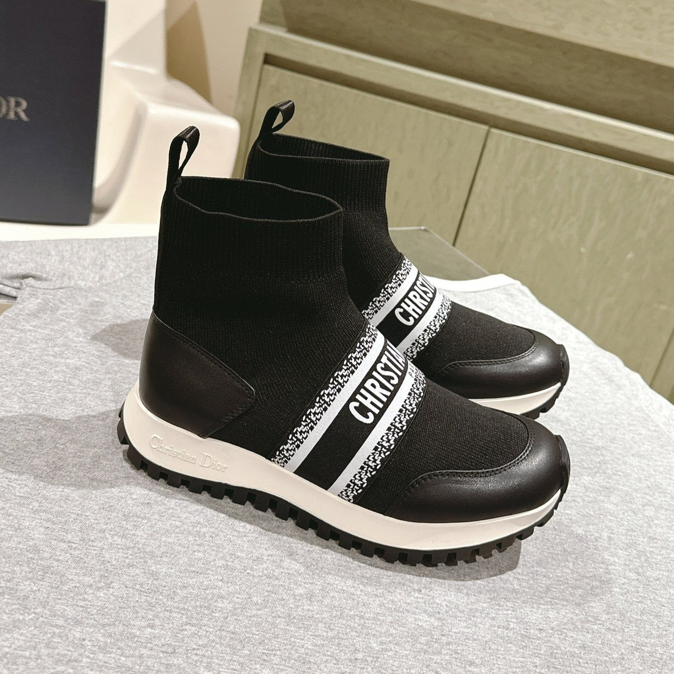 DIOR High-Top Sneaker 40mm Black Stretch Wool And Lambskin