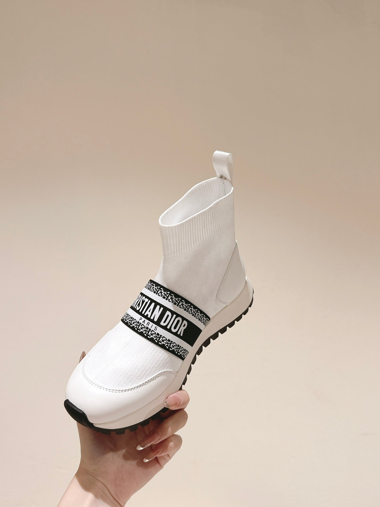 DIOR High-Top Sneaker 40mm White Stretch Wool And Lambskin