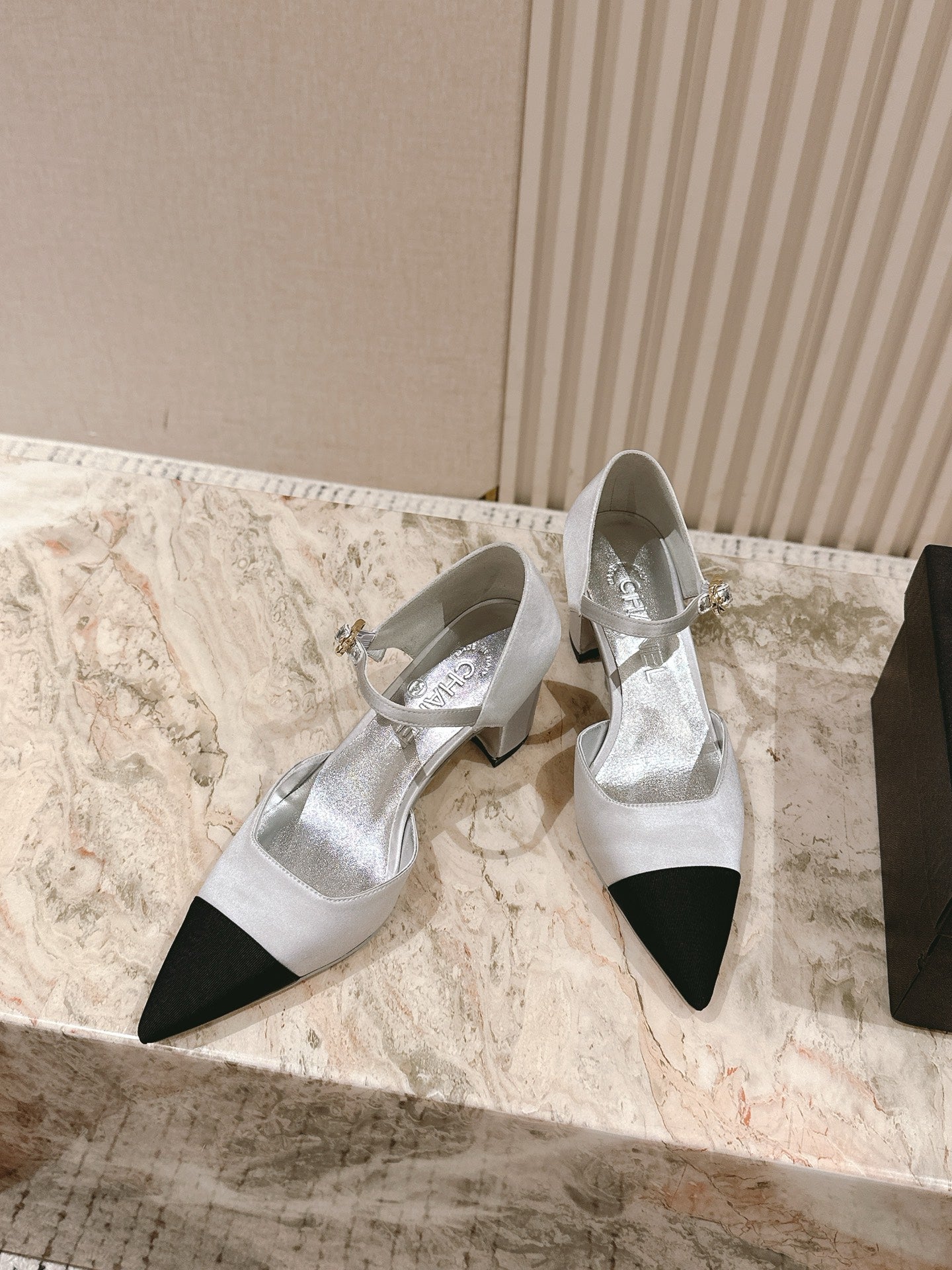 CHANEL 25 Mary Jane Heels Silk and Sheepskin 267845
