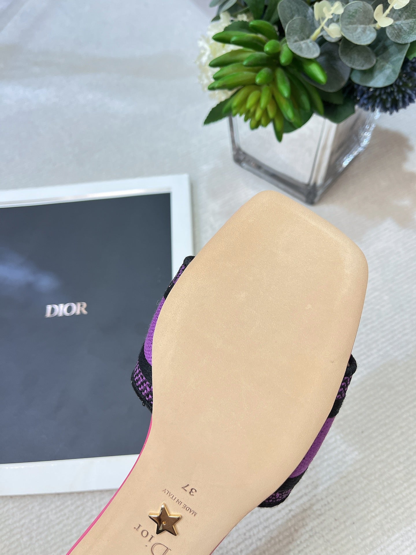 DIOR dway heeled slide 35 purple red embroidered cotton
