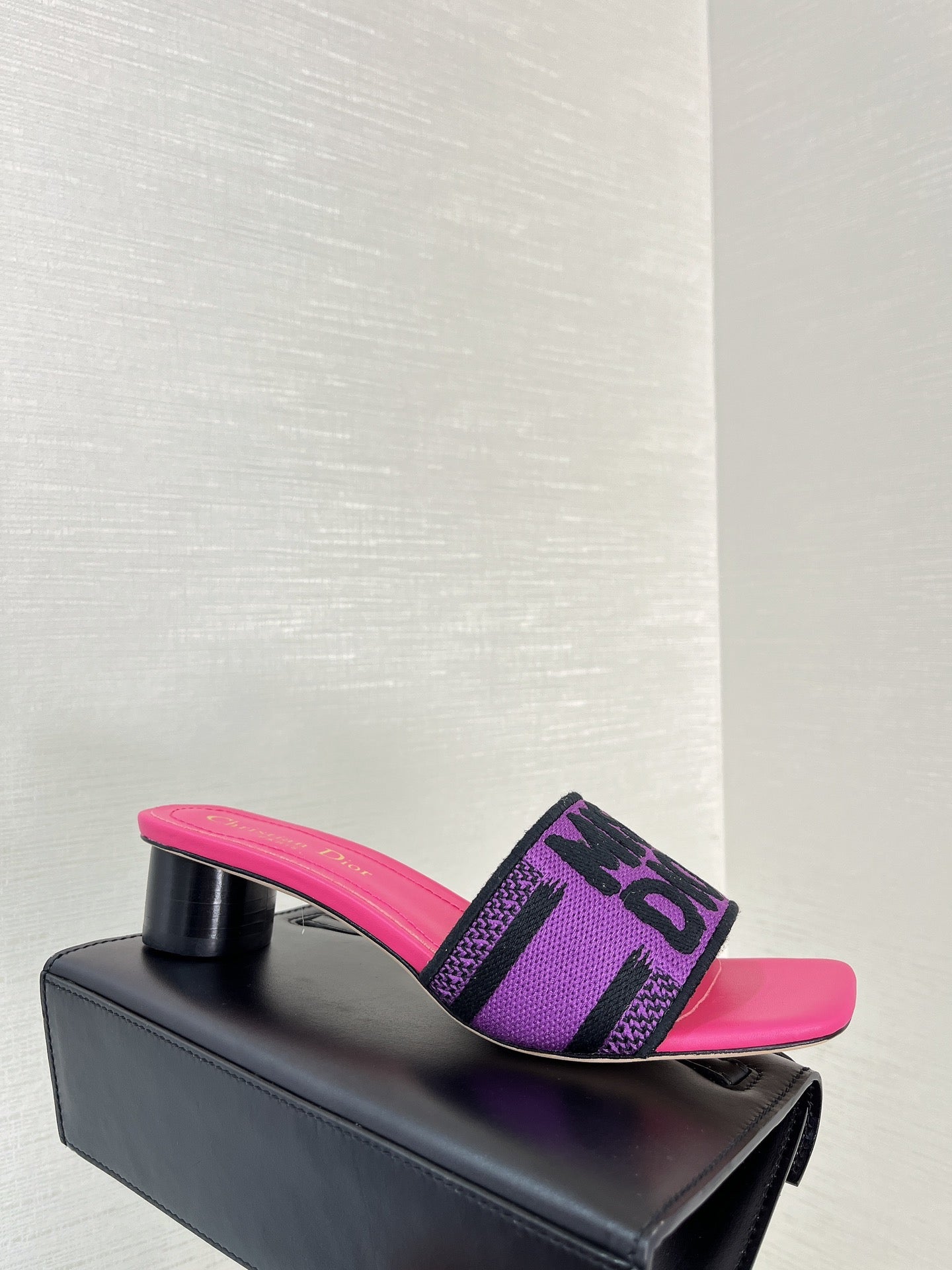 DIOR dway heeled slide 35 purple red embroidered cotton