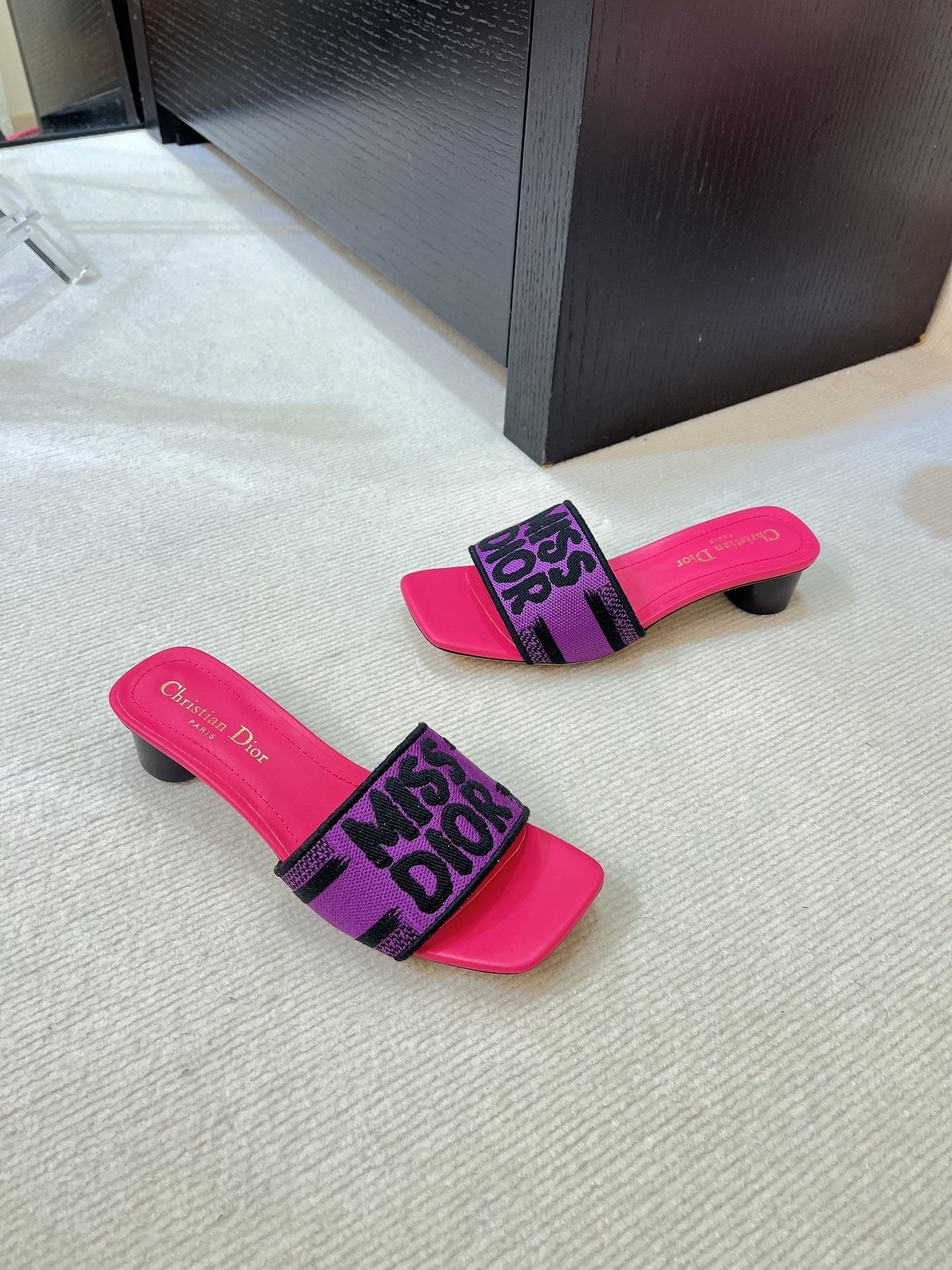 DIOR dway heeled slide 35 purple red embroidered cotton