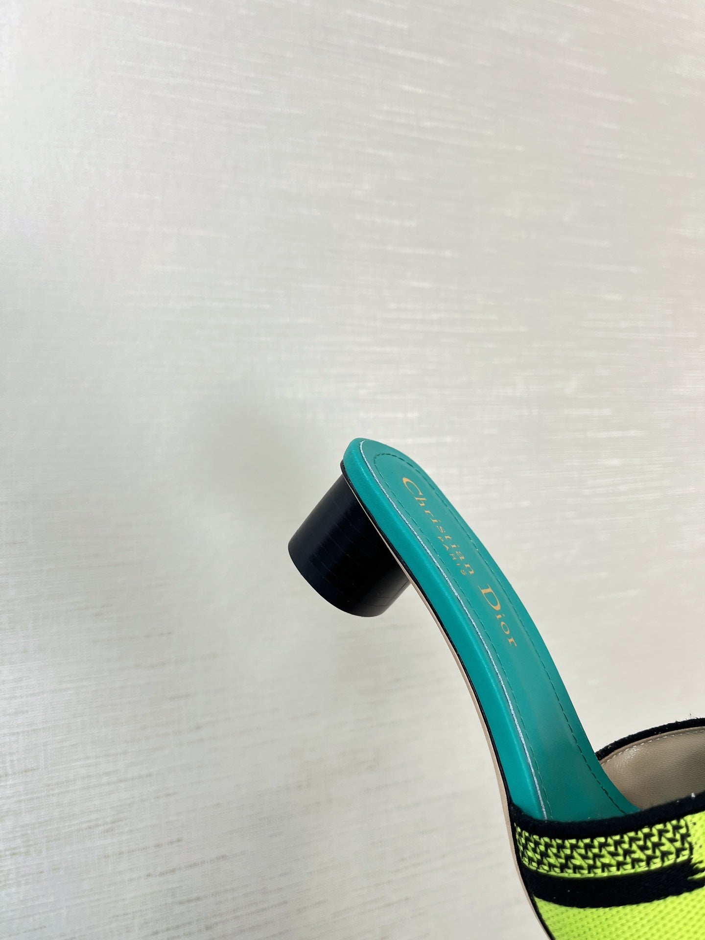 DIOR dway heeled slide 35 lime blue embroidered cotton