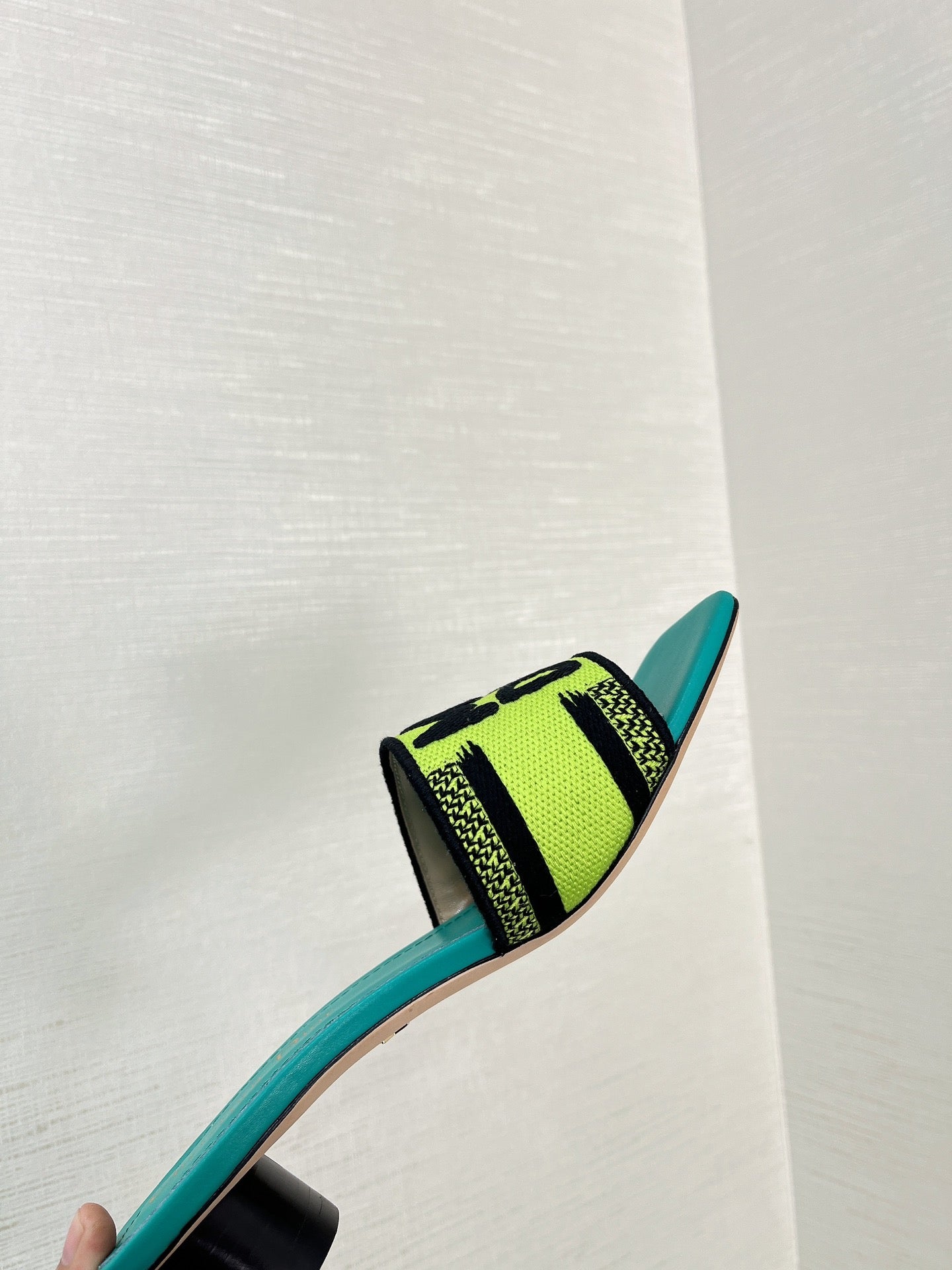 DIOR dway heeled slide 35 lime blue embroidered cotton