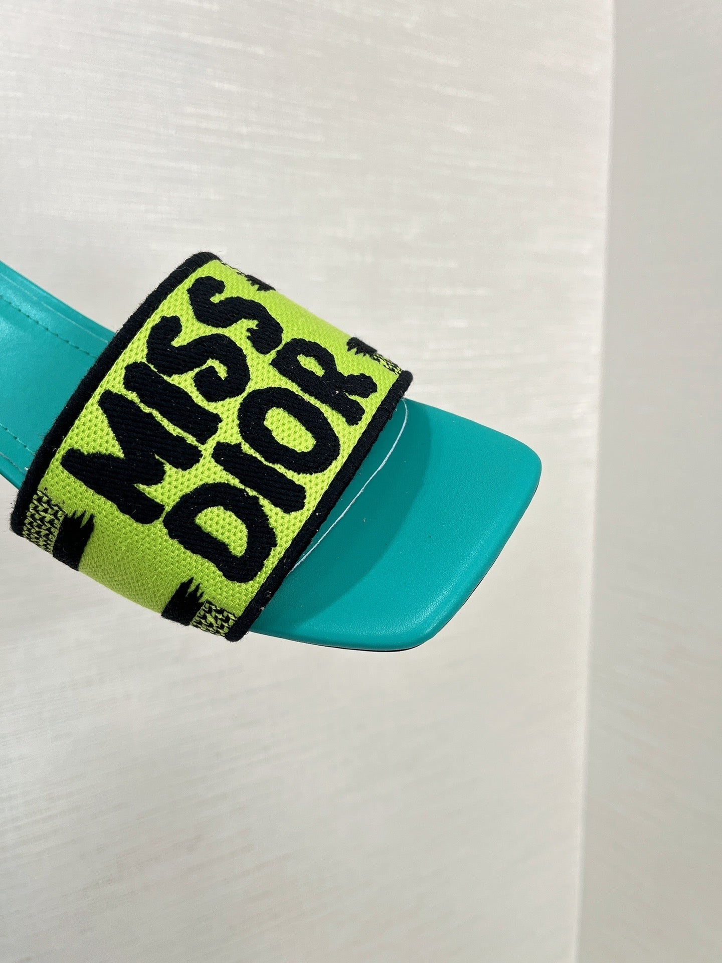 DIOR dway heeled slide 35 lime blue embroidered cotton