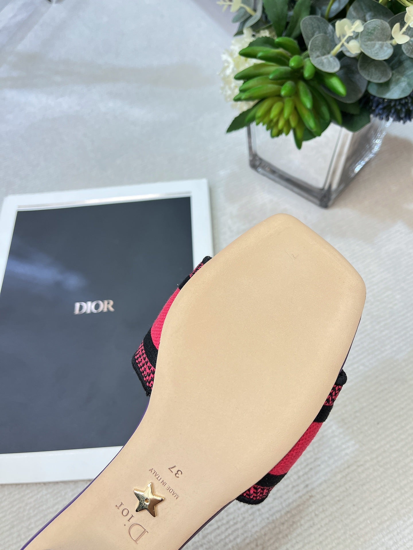 DIOR dway heeled slide 35 red purple embroidered cotton