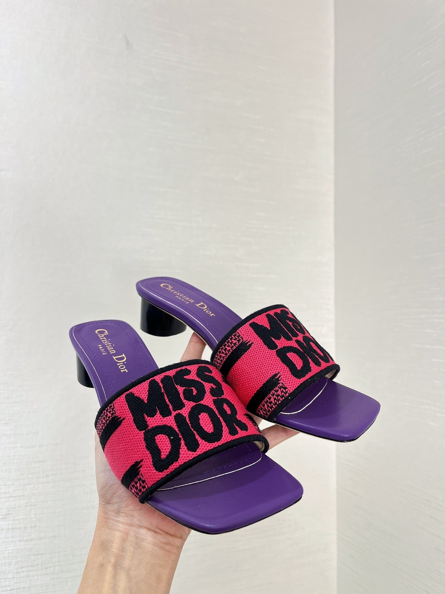 DIOR dway heeled slide 35 red purple embroidered cotton