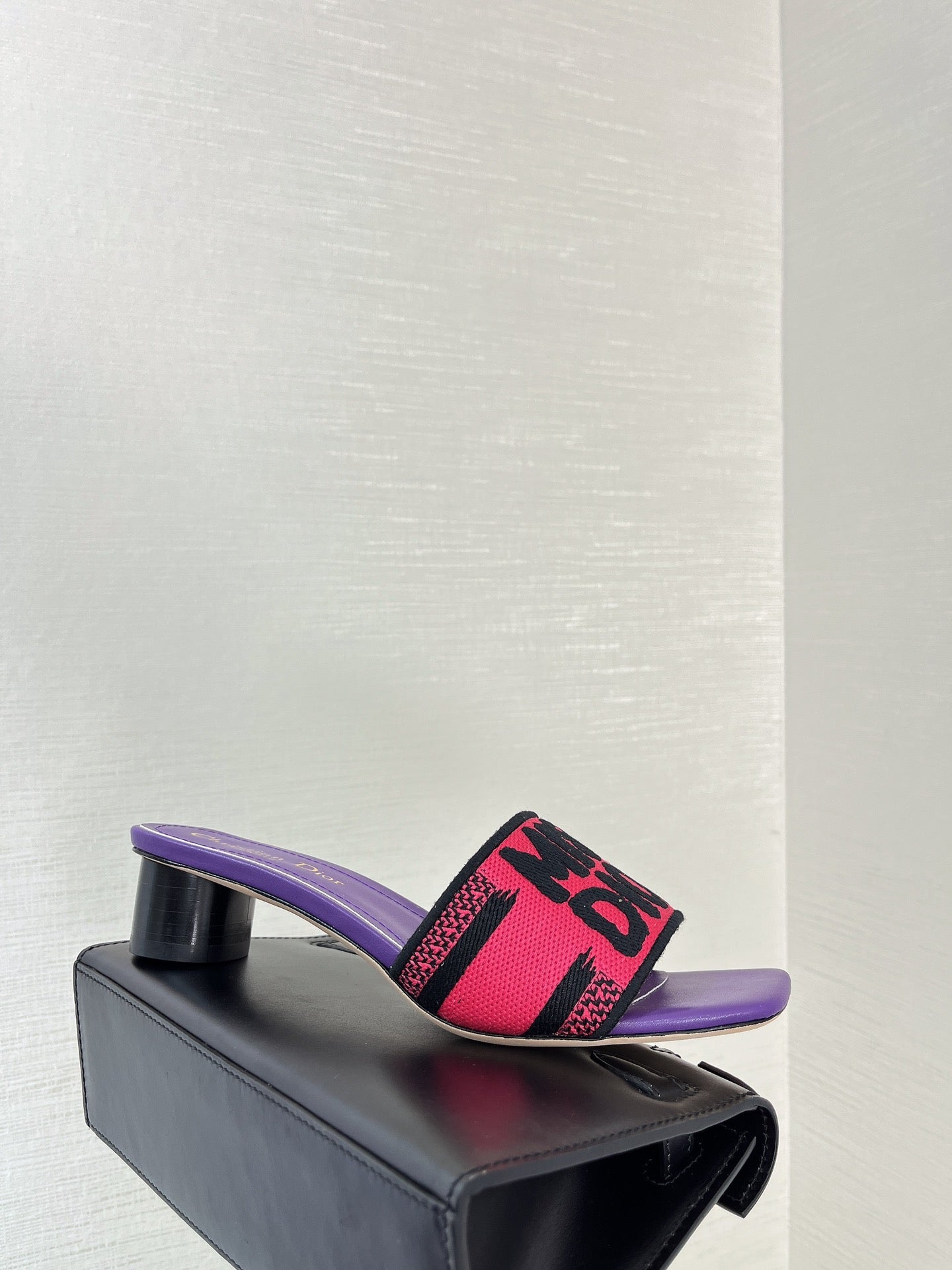DIOR dway heeled slide 35 red purple embroidered cotton
