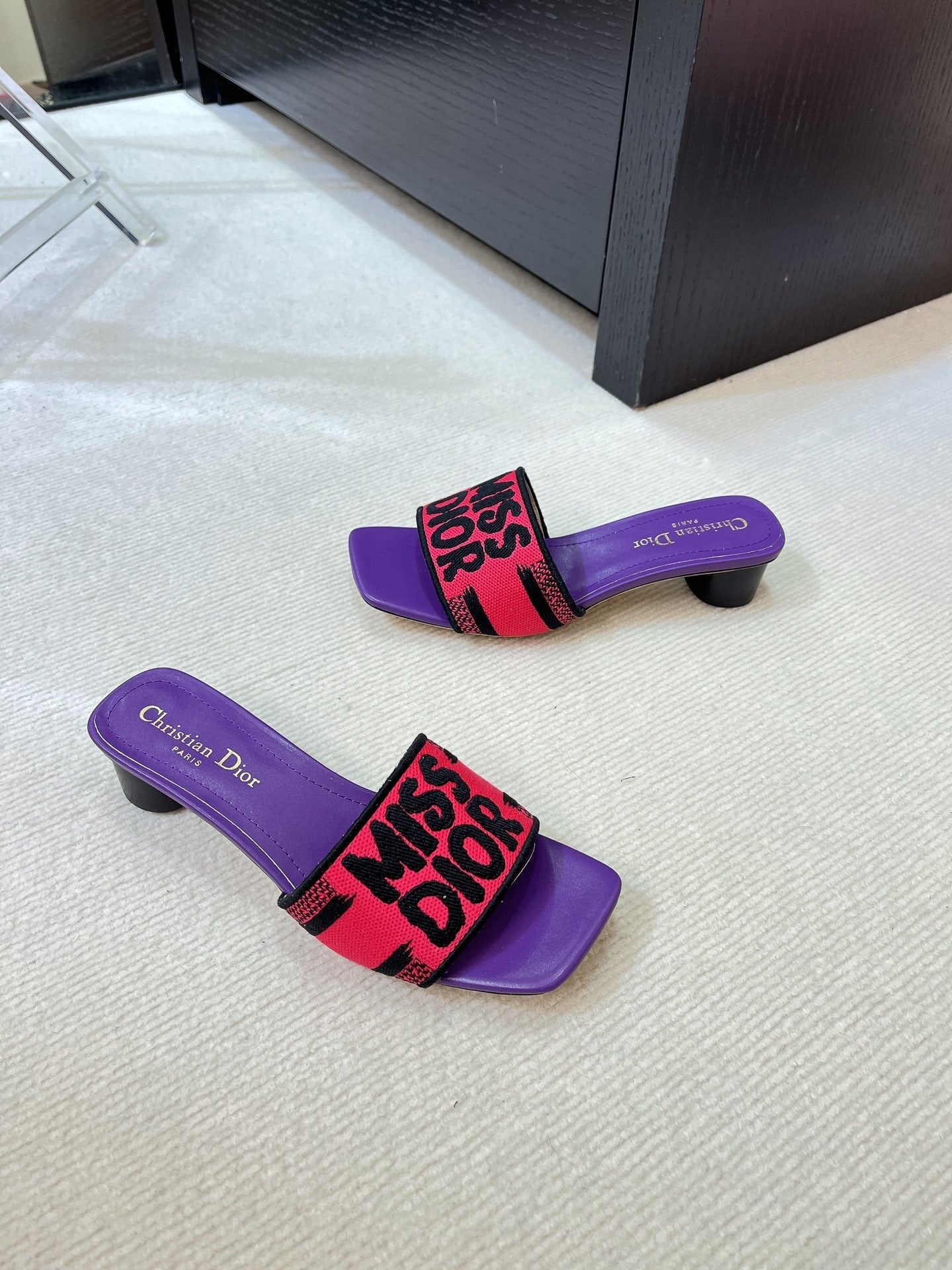 DIOR dway heeled slide 35 red purple embroidered cotton