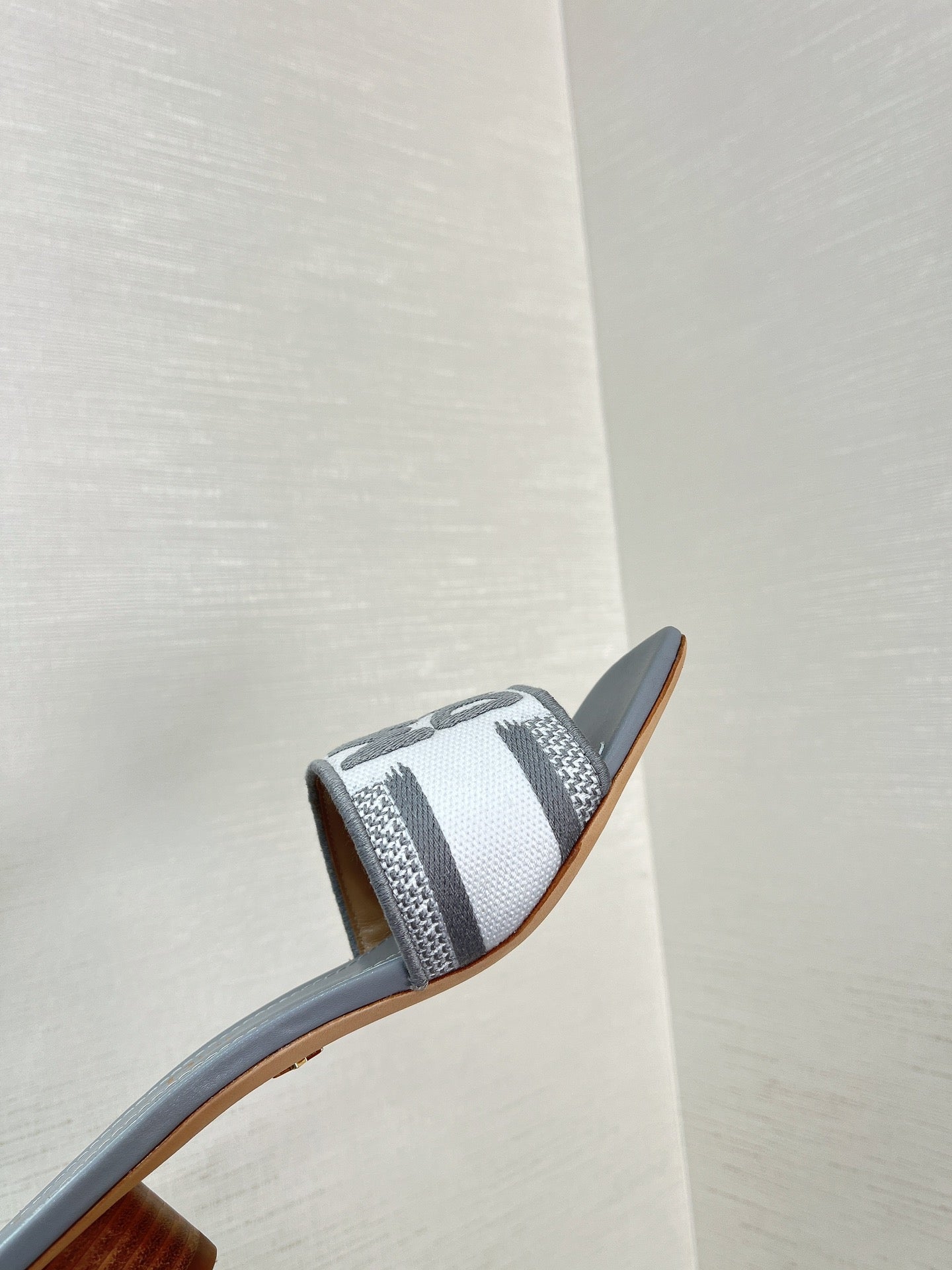 DIOR dway heeled slide 35 grey embroidered cotton