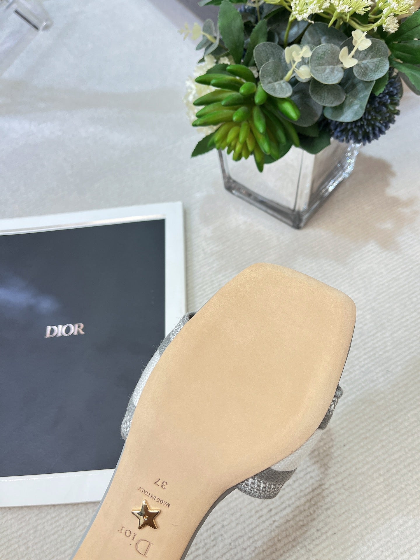 DIOR dway heeled slide 35 grey embroidered cotton