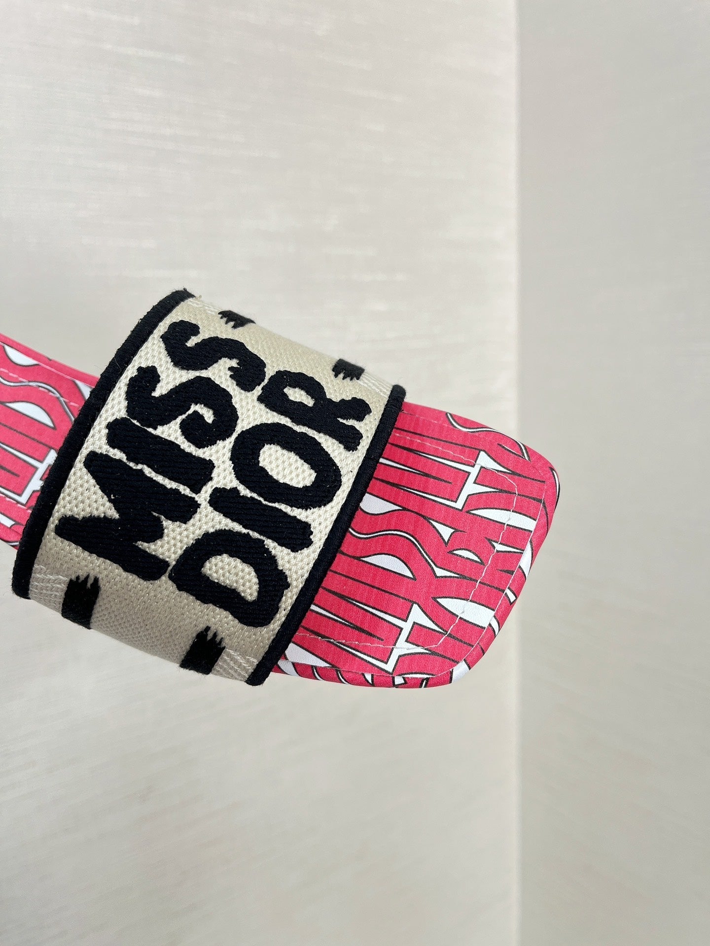 DIOR dway heeled slide 35 embroidered cotton red miss alllover motif