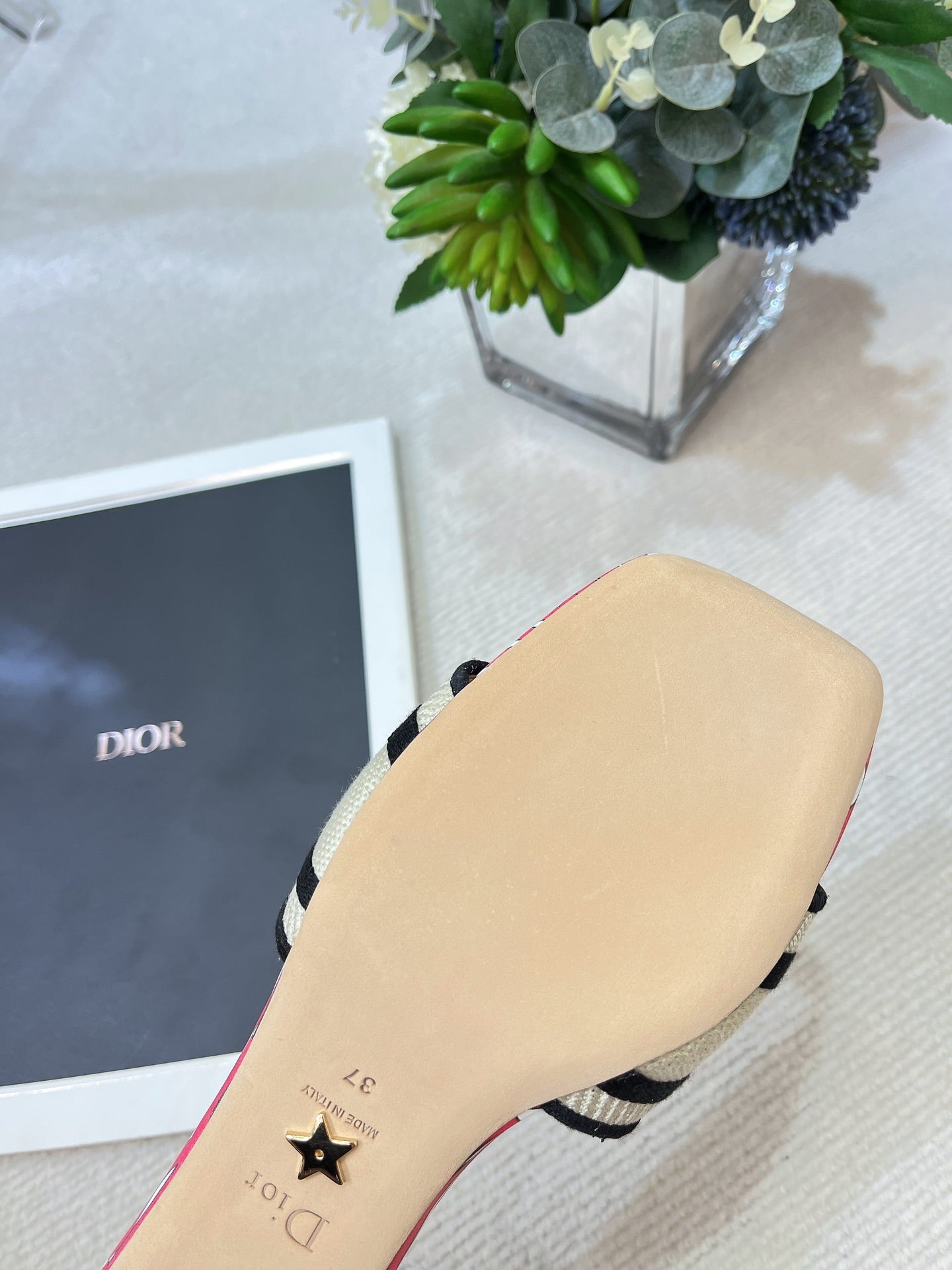 DIOR dway heeled slide 35 embroidered cotton red miss alllover motif