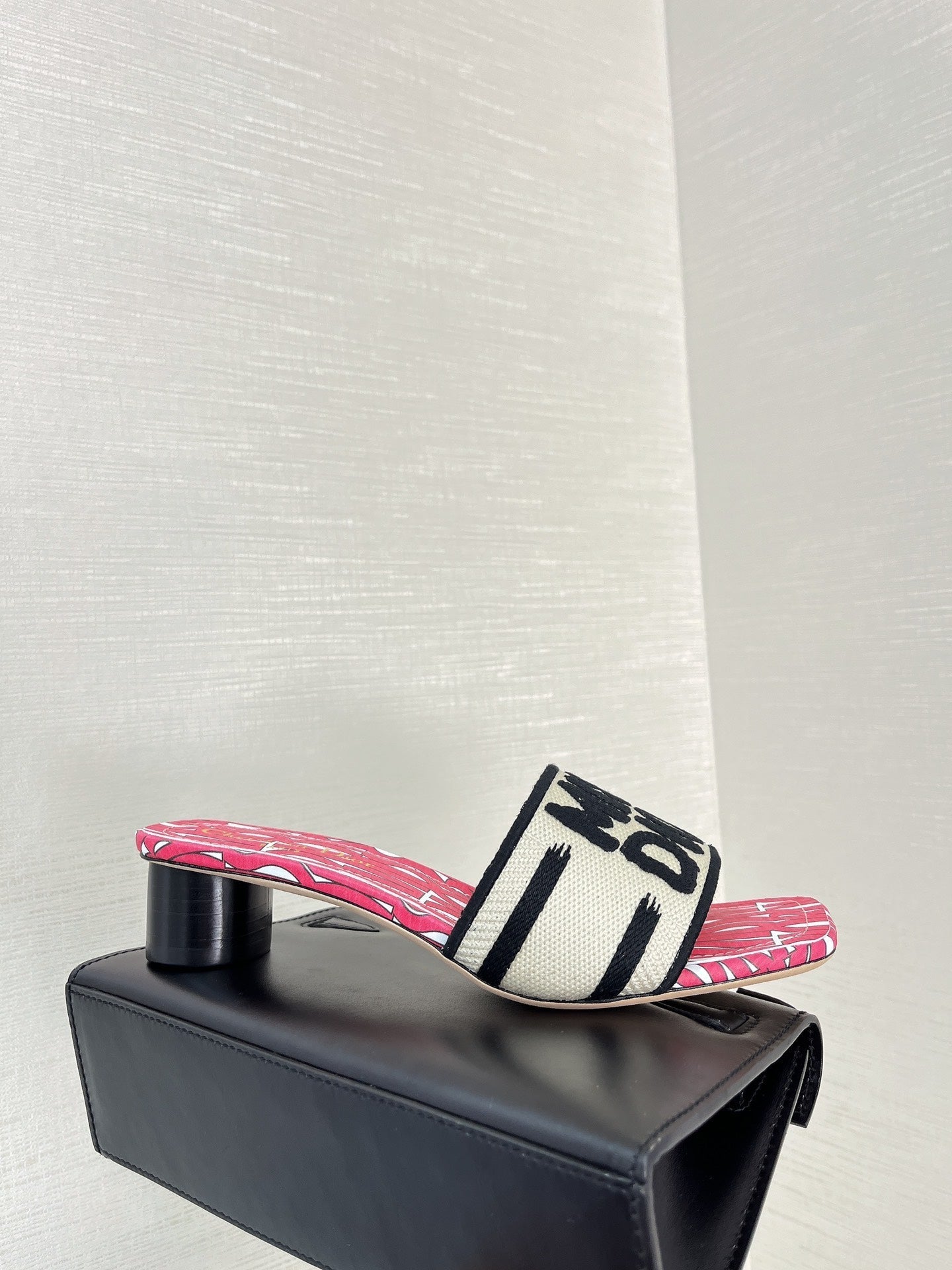 DIOR dway heeled slide 35 embroidered cotton red miss alllover motif