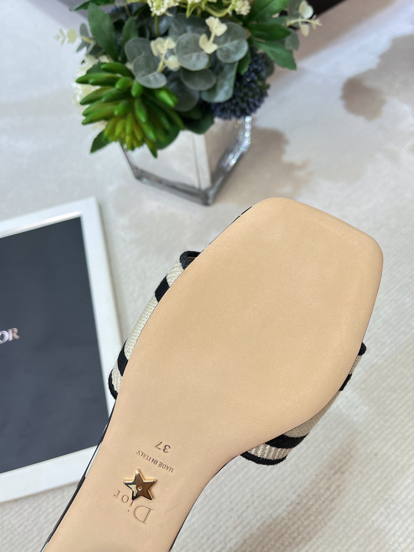 DIOR dway heeled slide 35 embroidered cotton black miss alllover motif