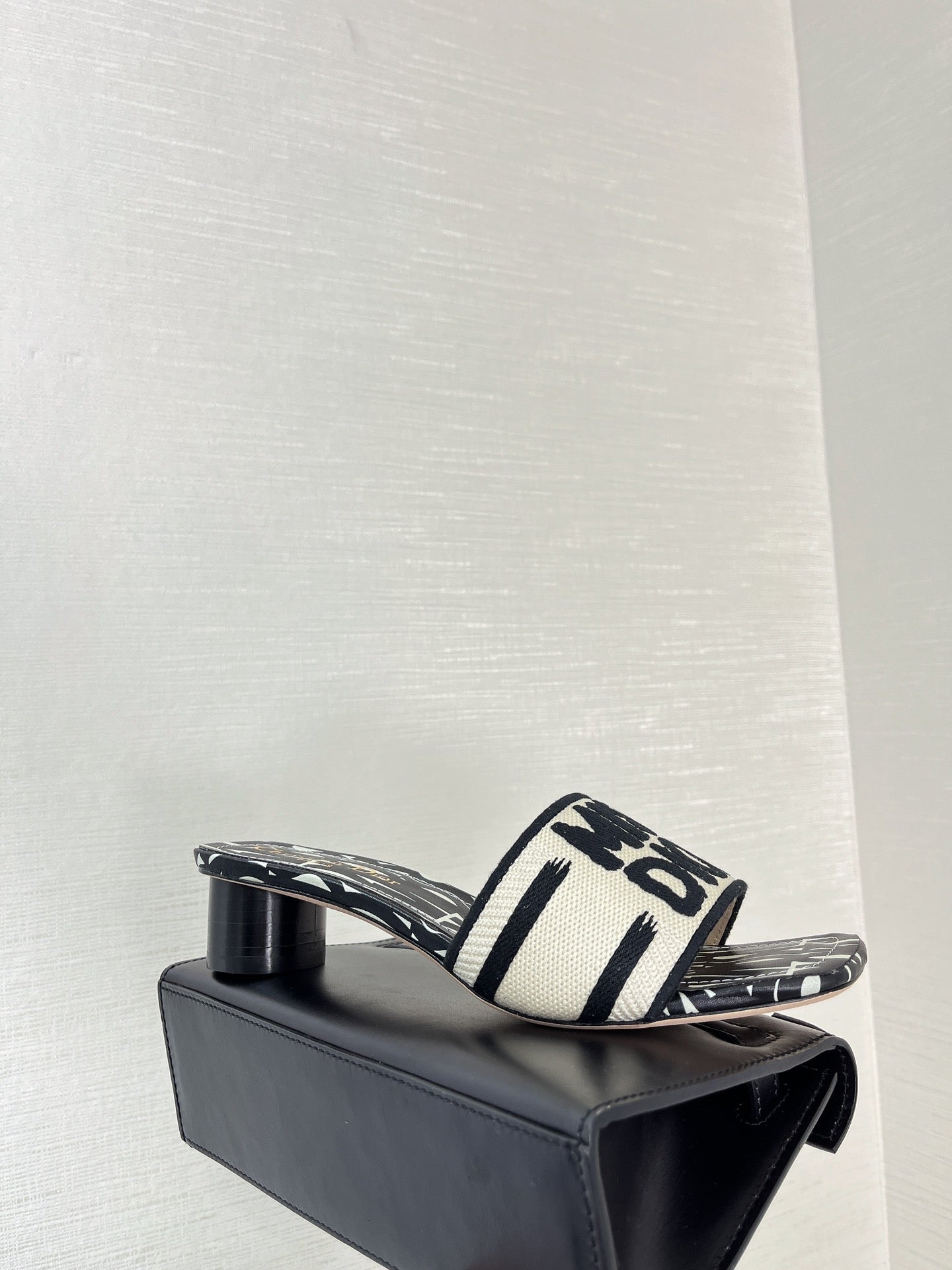 DIOR dway heeled slide 35 embroidered cotton black miss alllover motif