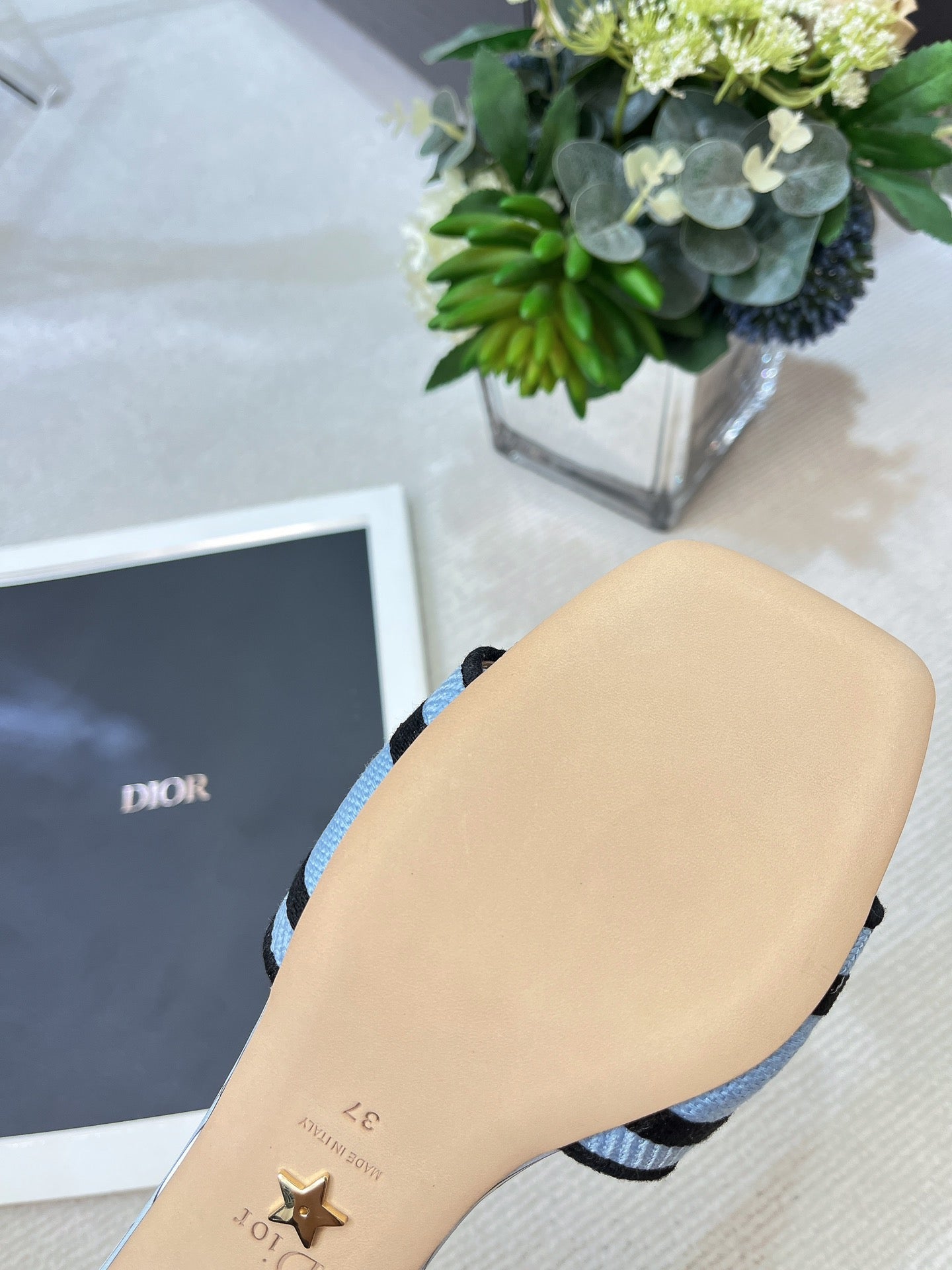 DIOR dway heeled slide 35 embroidered cotton cloud blue miss alllover motif