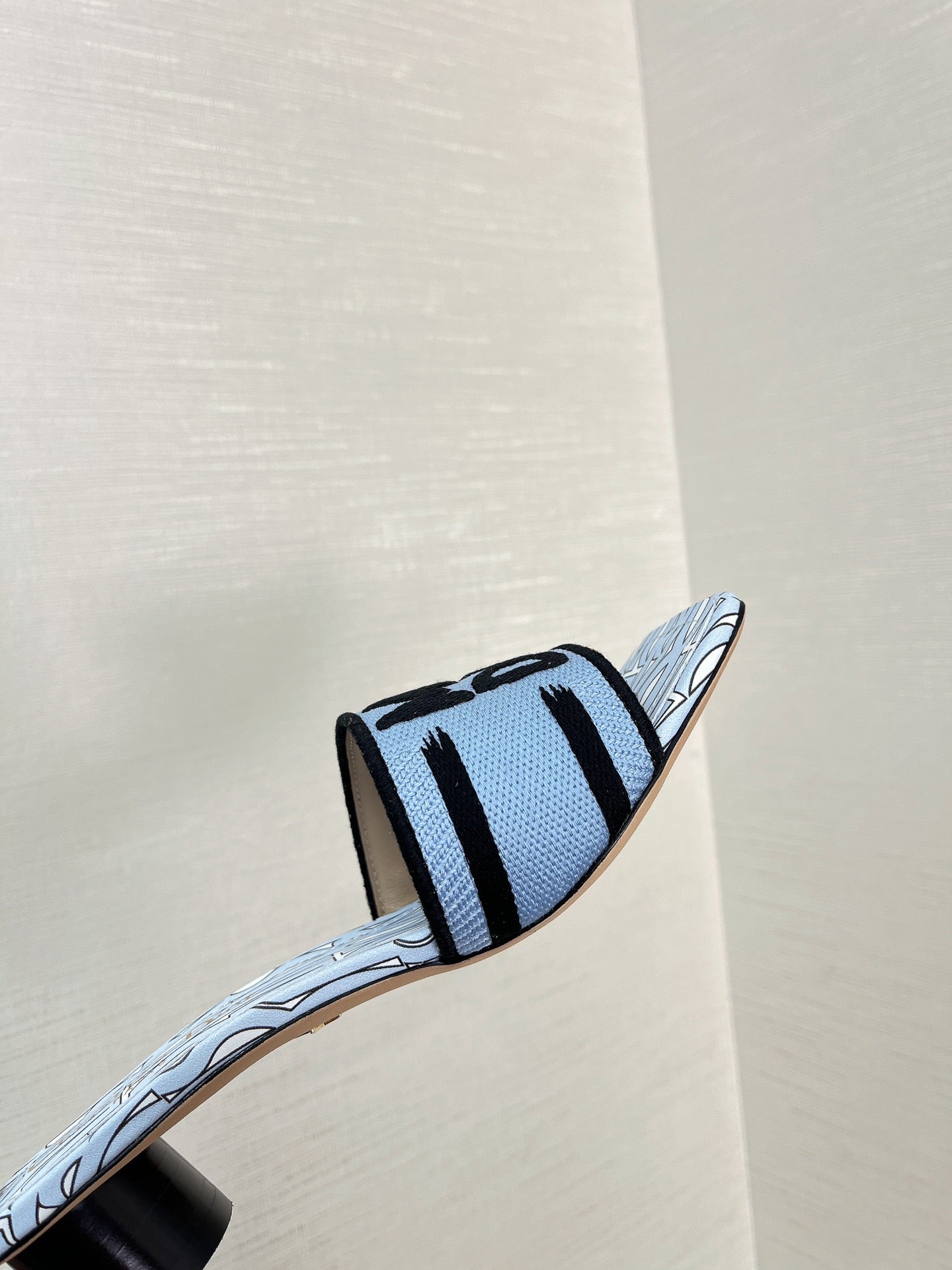 DIOR dway heeled slide 35 embroidered cotton cloud blue miss alllover motif