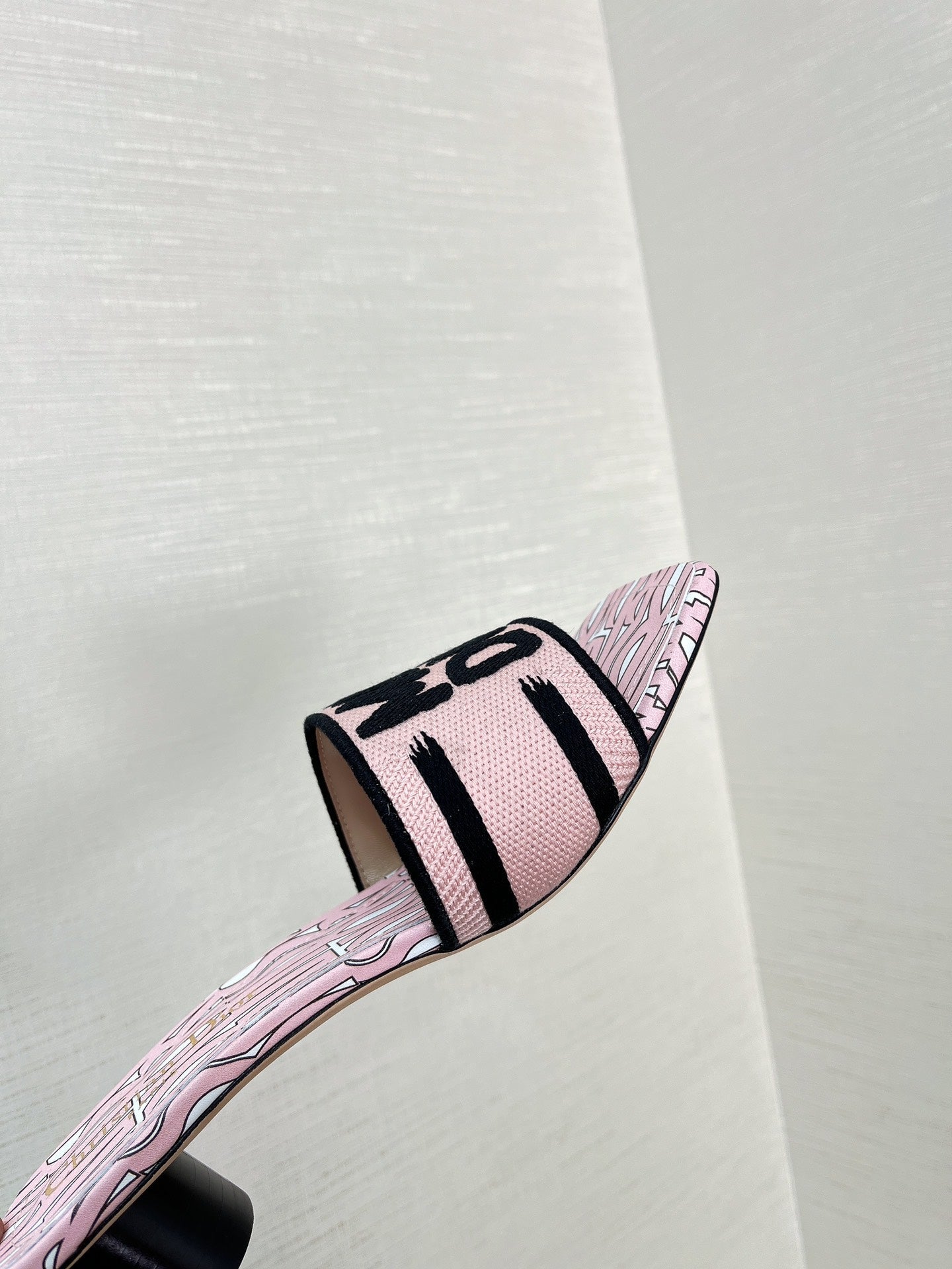 DIOR dway heeled slide 35 embroidered cotton pink miss alllover motif