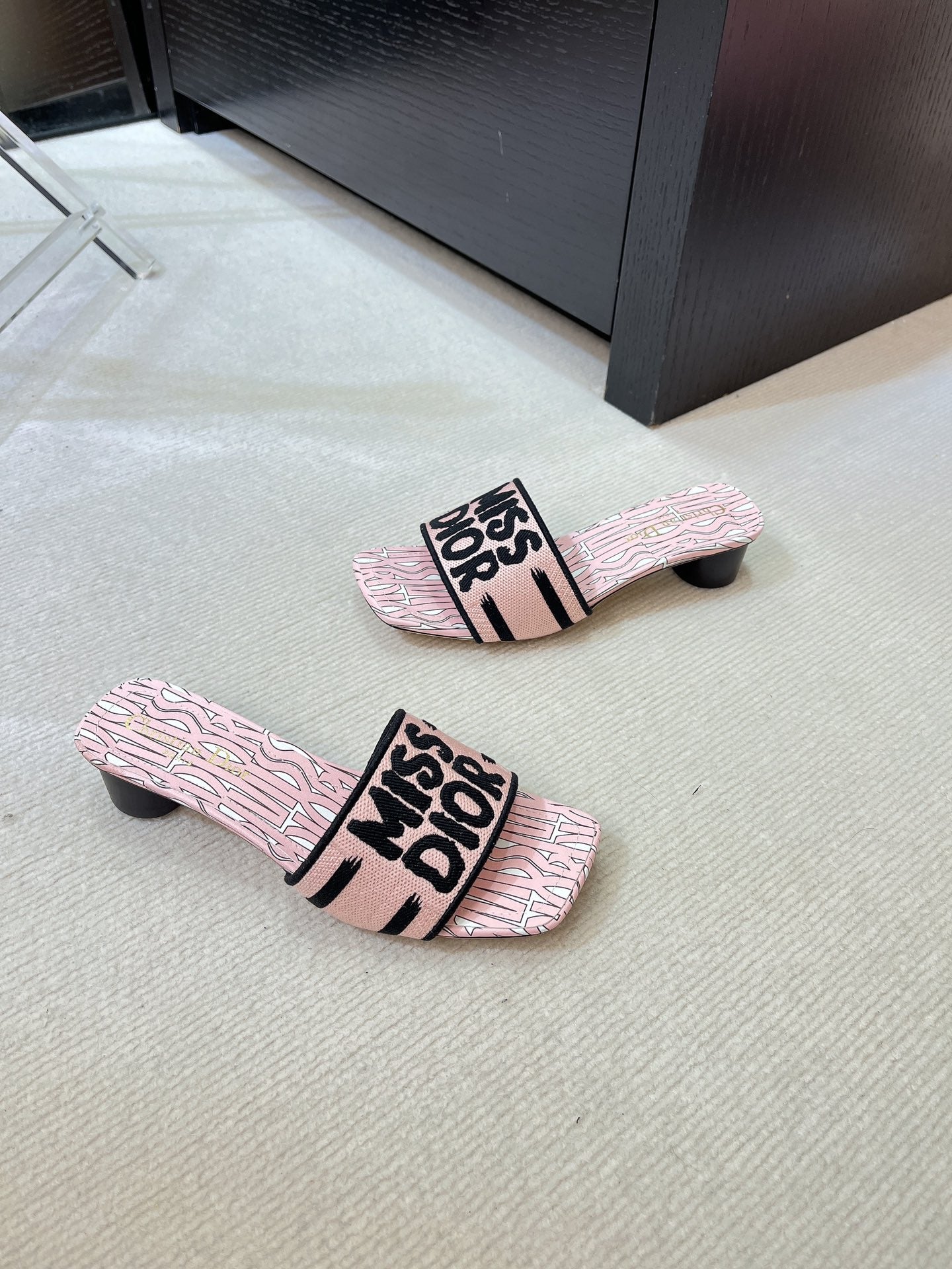 DIOR dway heeled slide 35 embroidered cotton pink miss alllover motif