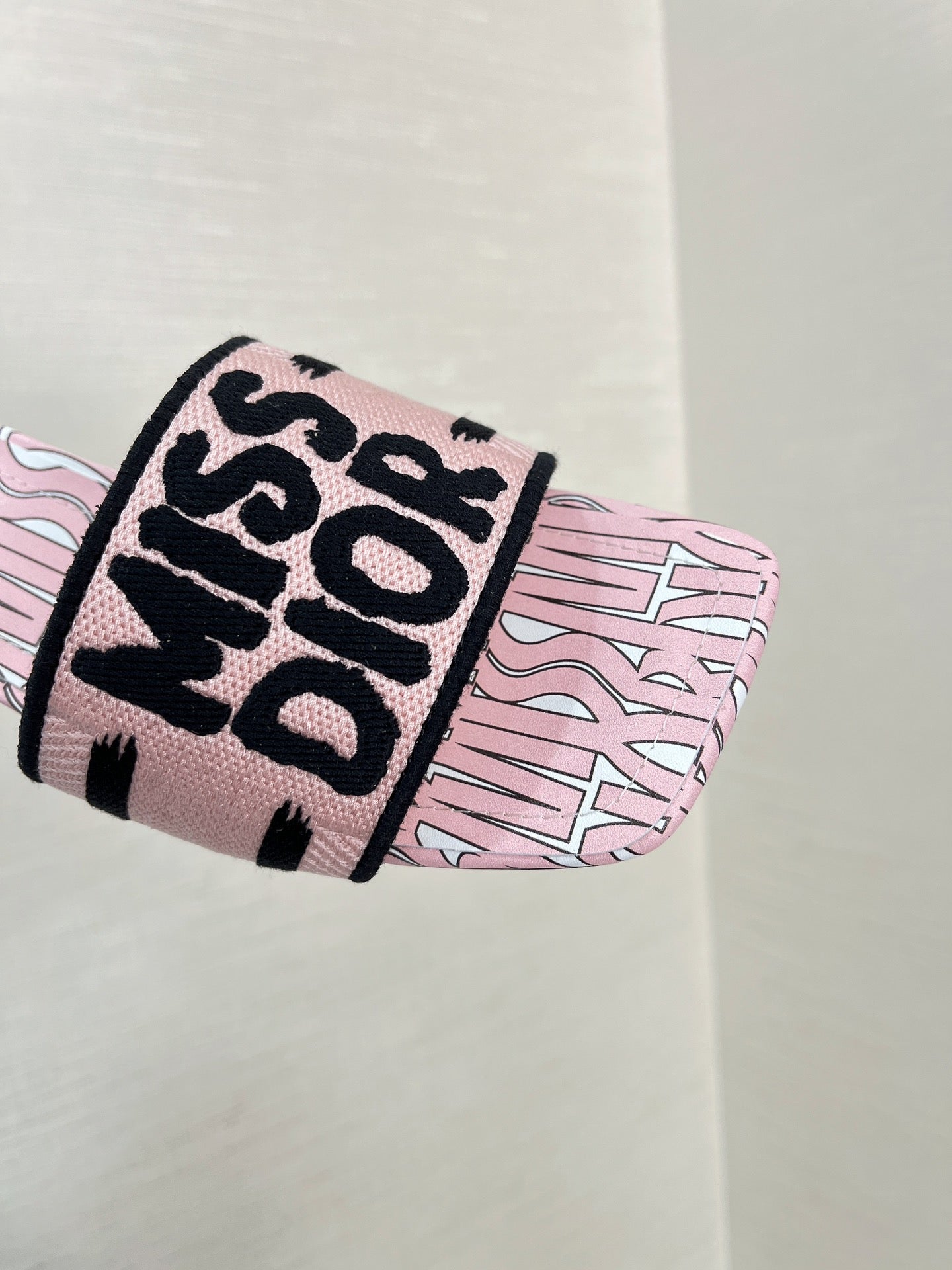 DIOR dway heeled slide 35 embroidered cotton pink miss alllover motif