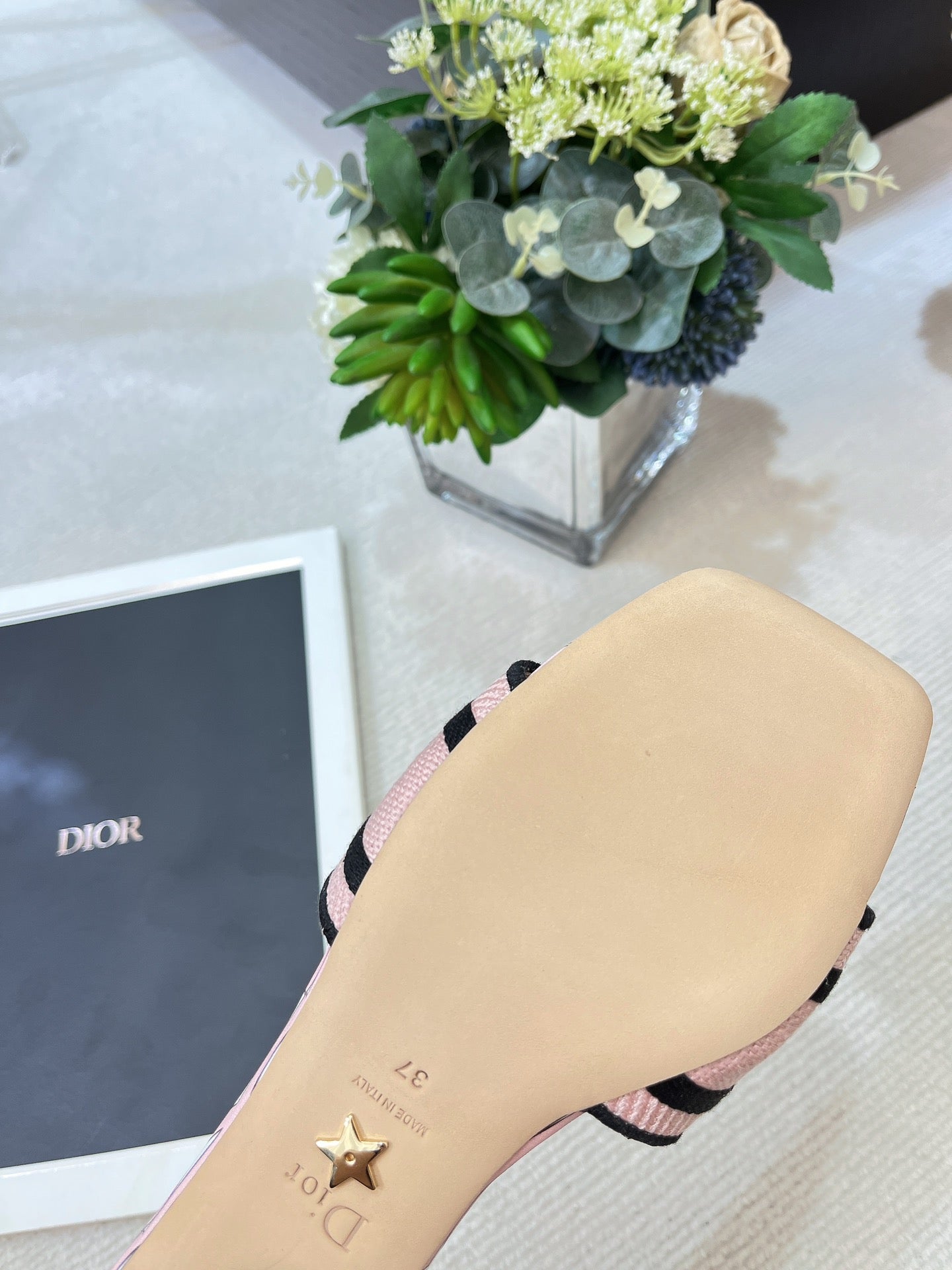 DIOR dway heeled slide 35 embroidered cotton pink miss alllover motif