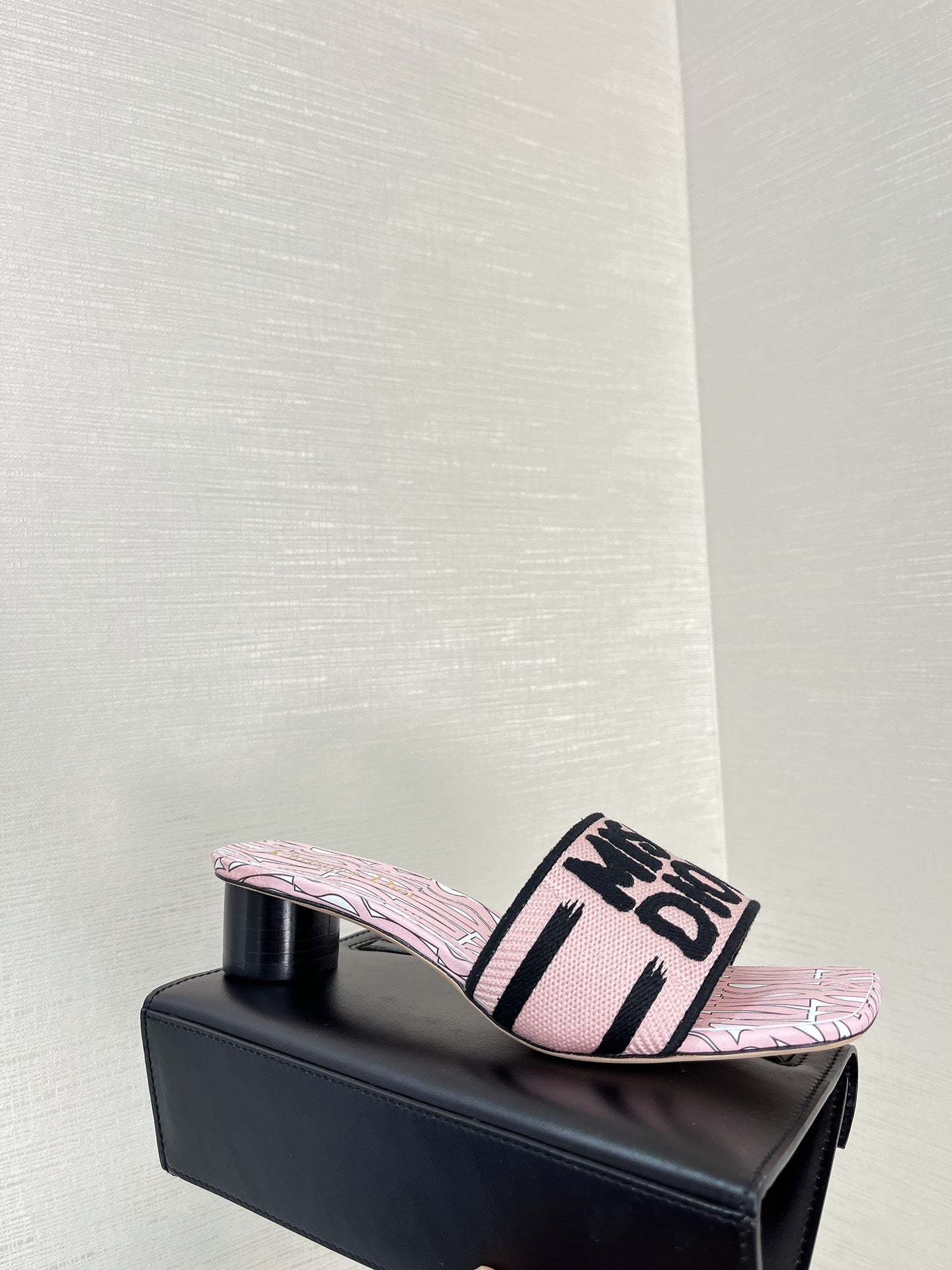 DIOR dway heeled slide 35 embroidered cotton pink miss alllover motif