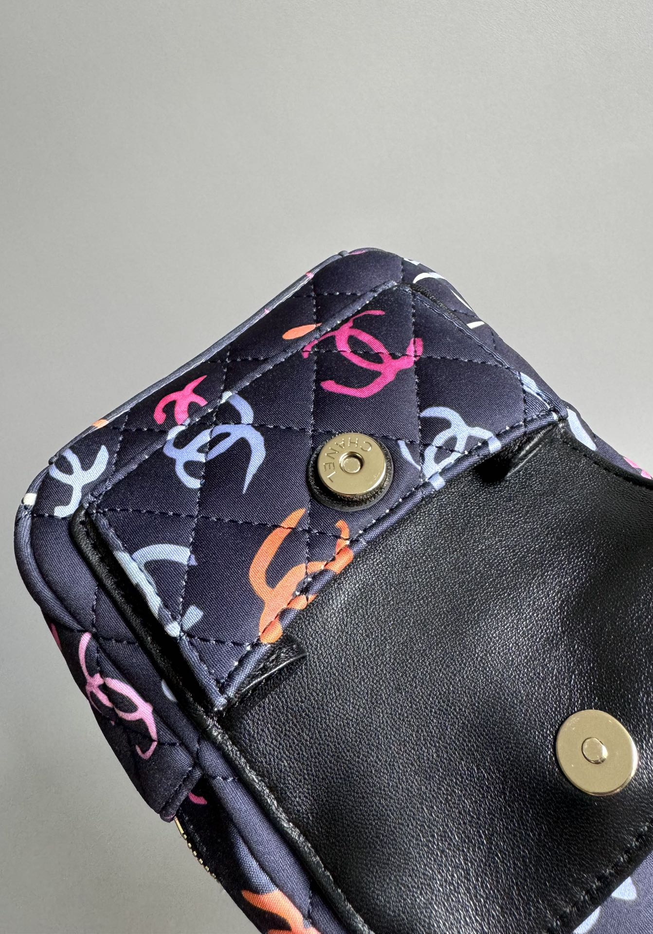 CHANEL BACKPACK 18CM BLACK & MANY OTHER COLORS PRINTED FABRIC GOLD HARDWARE
