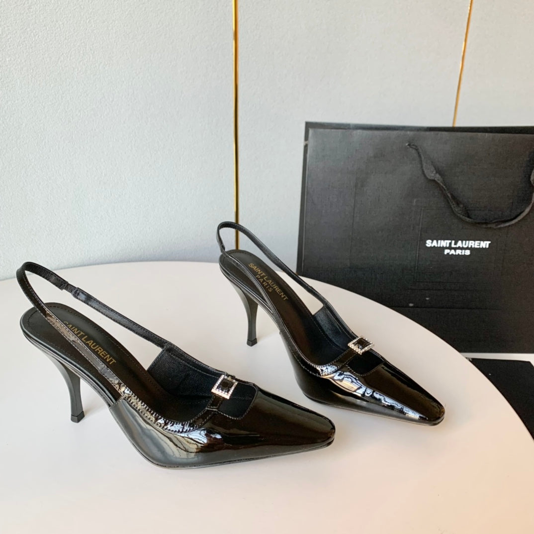 Saint Laurent SL BLADE SLINGBACK BLACK POLISHED CALFSKIN