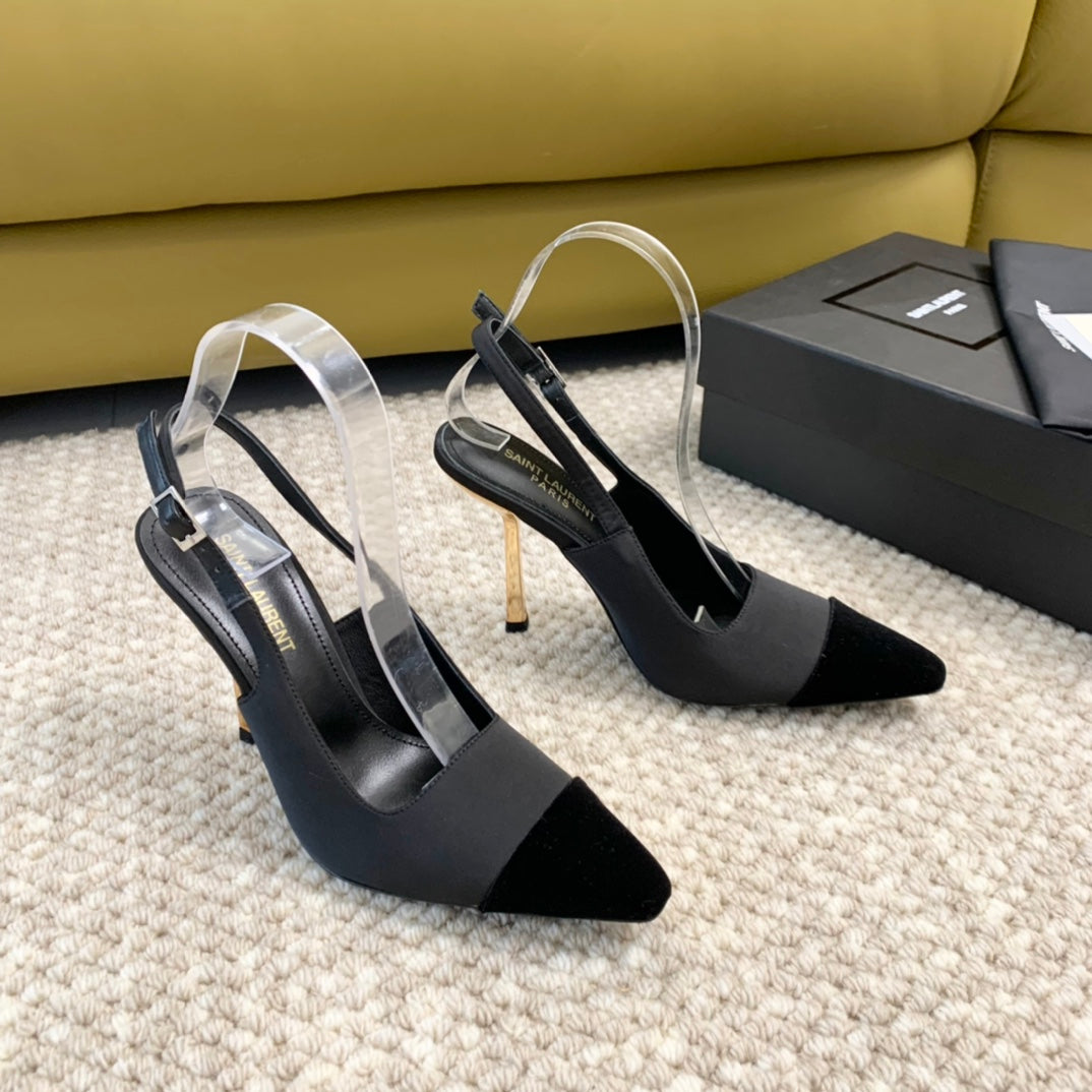 Saint Laurent SL CAP-TOE SLINGBACKS BLACK SATIN AND VELVET