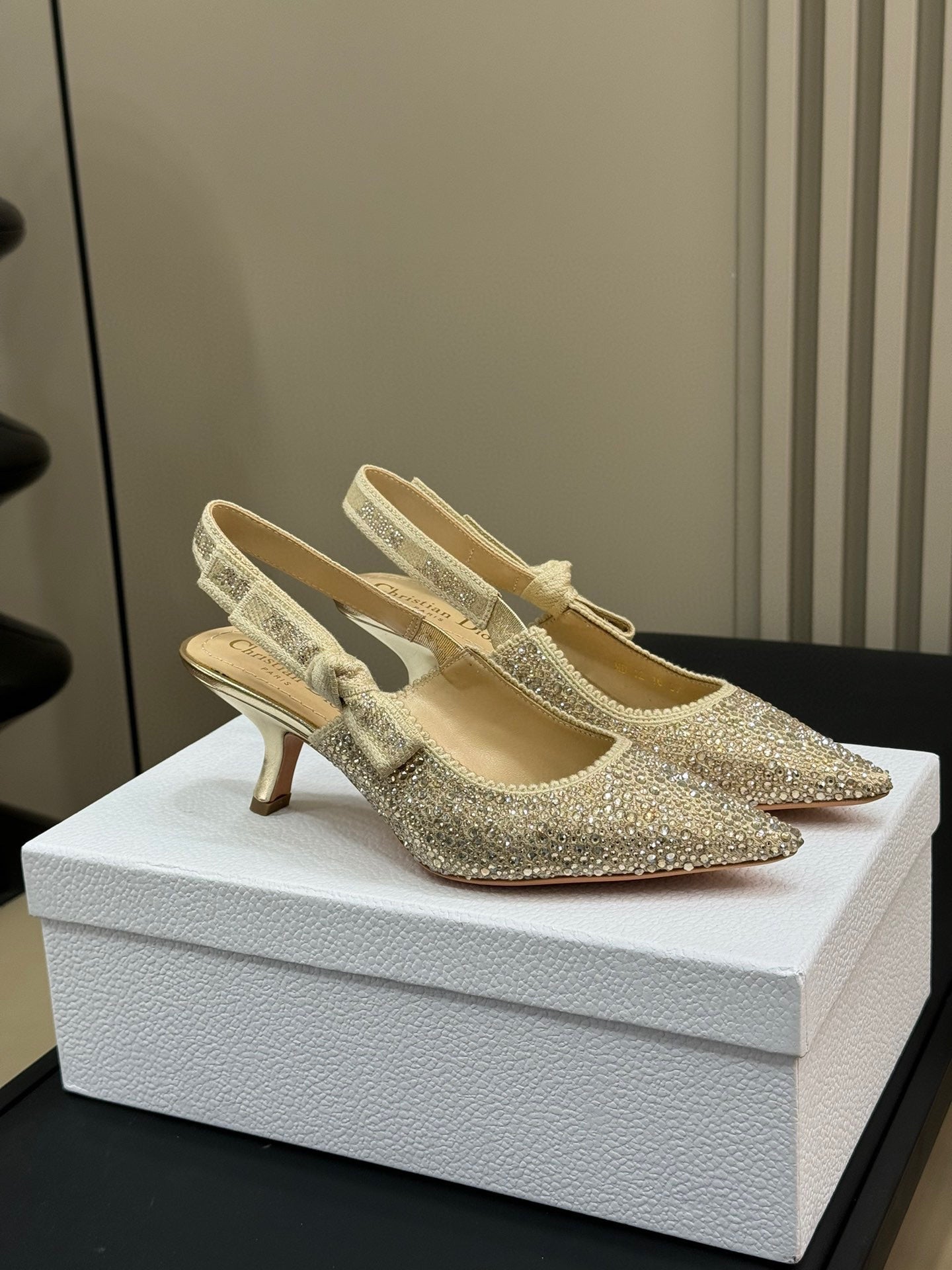 DIOR J'A DIOR Slingback Gold-tone Cotton Microbeads