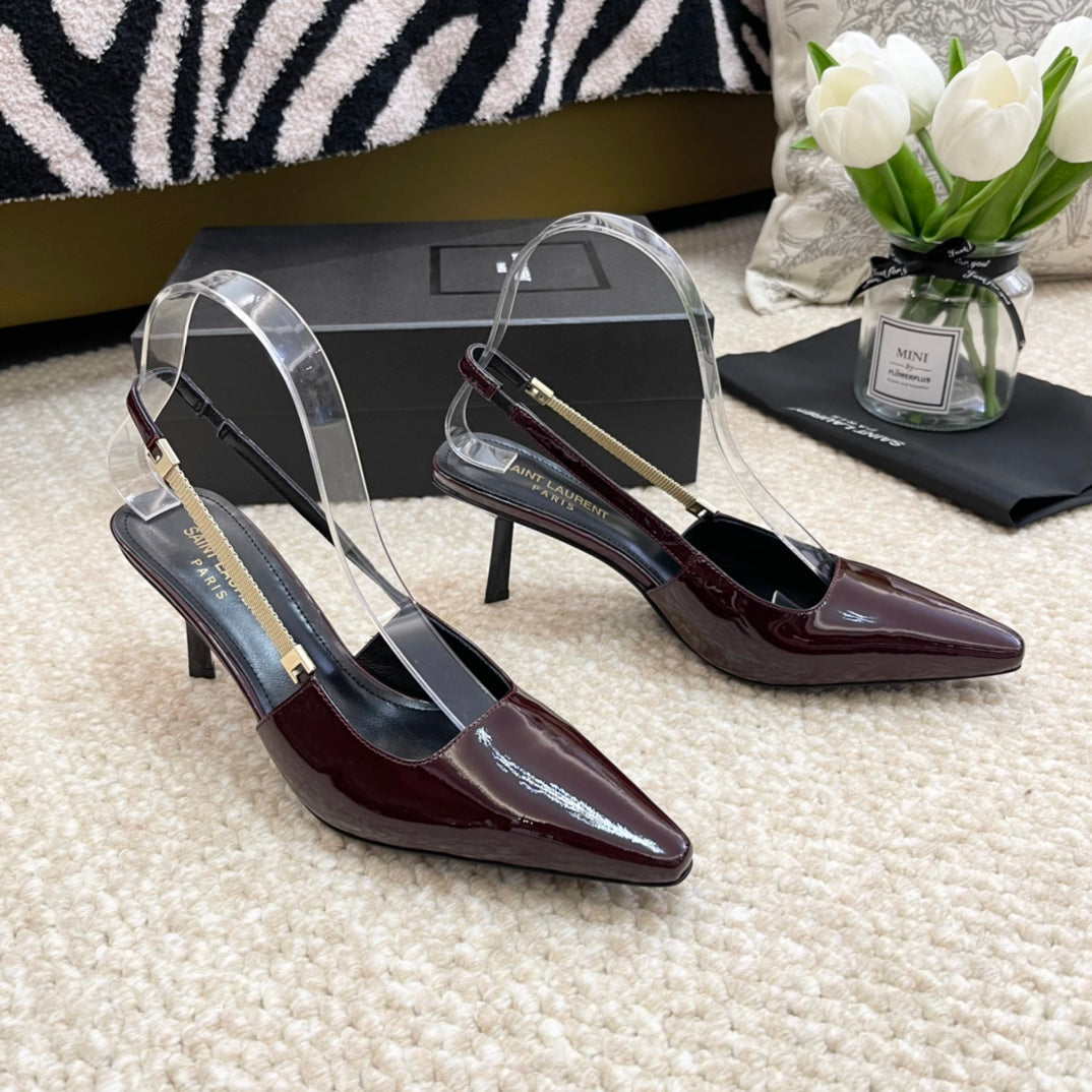 Saint Laurent SL BLAKE SLINGBACK PUMPS MULBERRY CALFSKIN