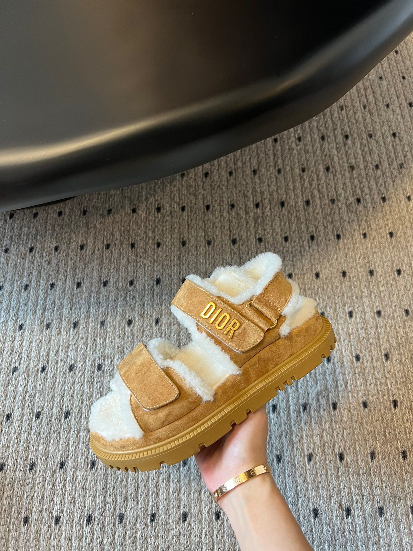 DIOR DIORact Sandal 40mm Brown Yellow Suede And Fleece Lining