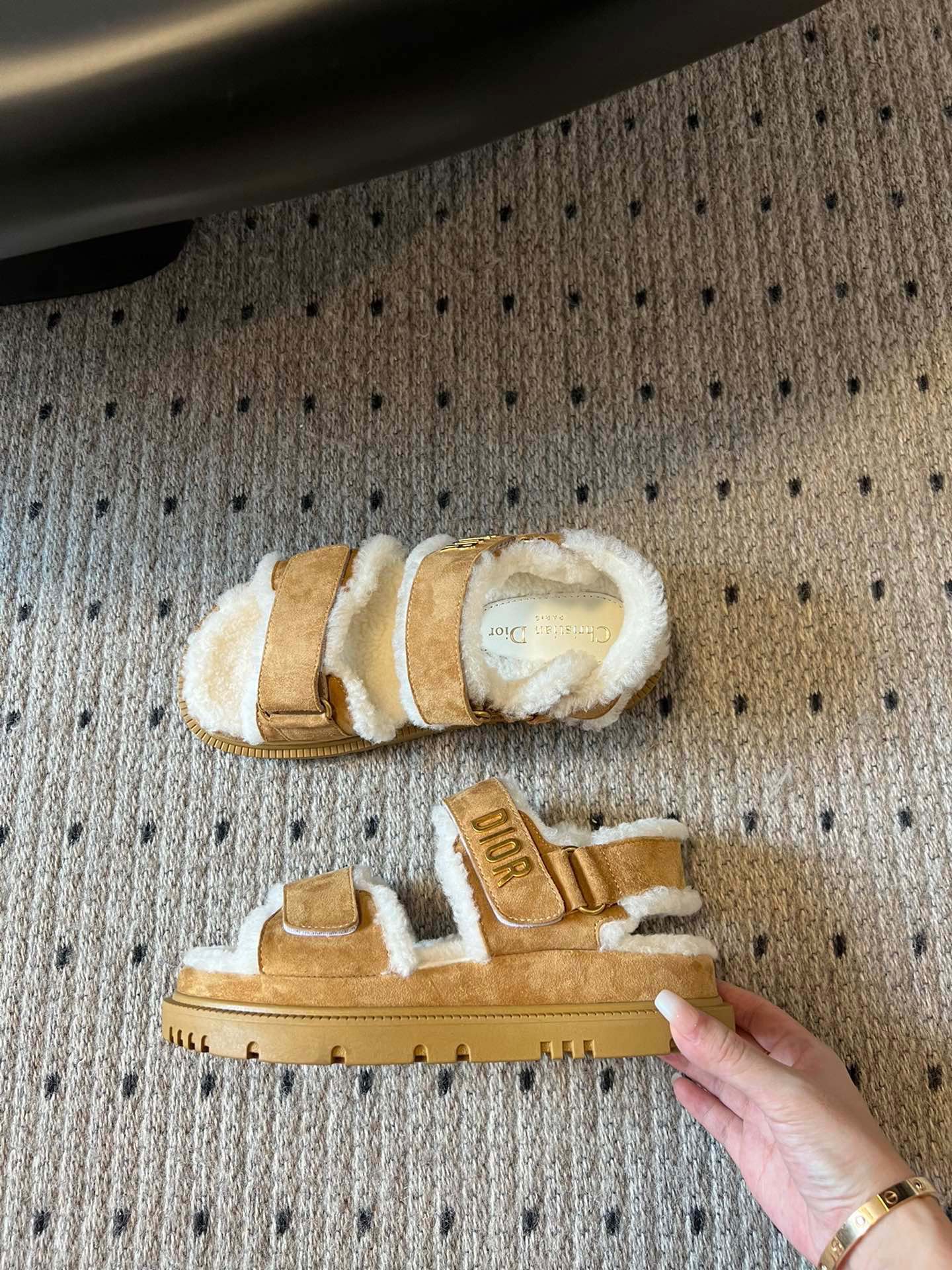 DIOR DIORact Sandal 40mm Brown Yellow Suede And Fleece Lining