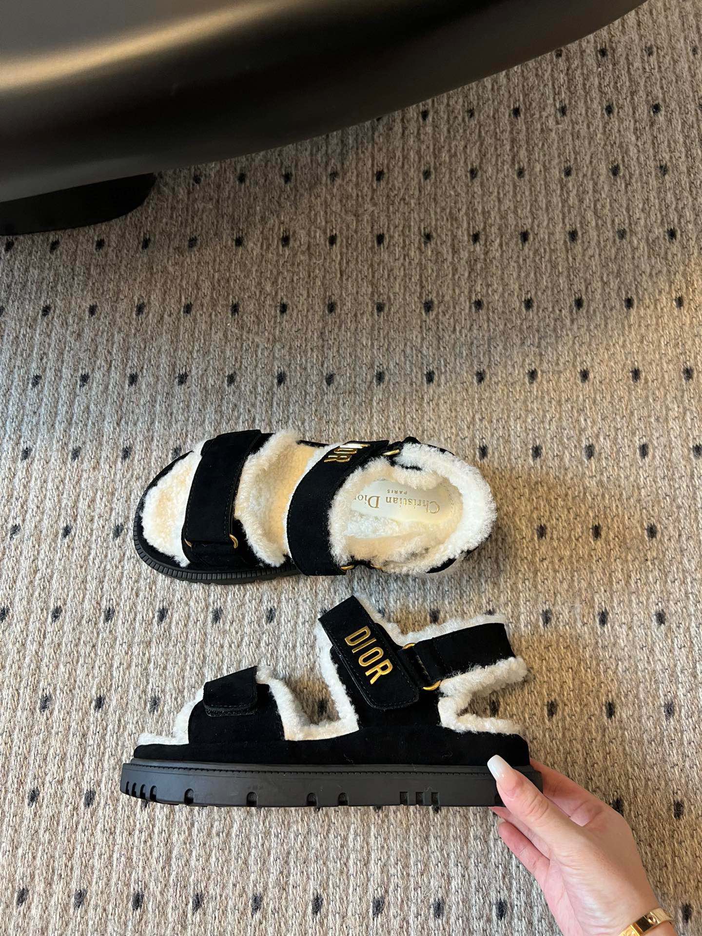 DIOR DIORact Sandal 40mm Black Suede And Fleece Lining