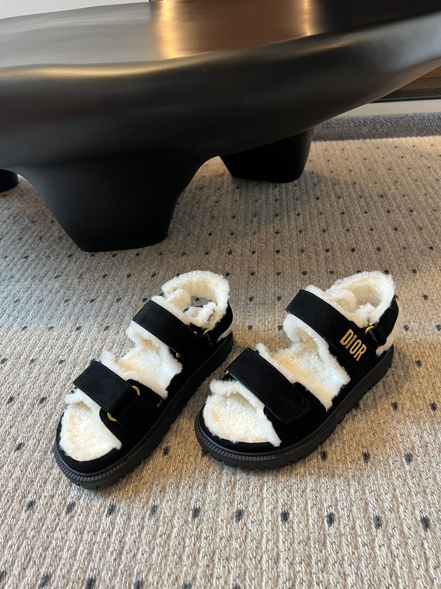DIOR DIORact Sandal 40mm Black Suede And Fleece Lining