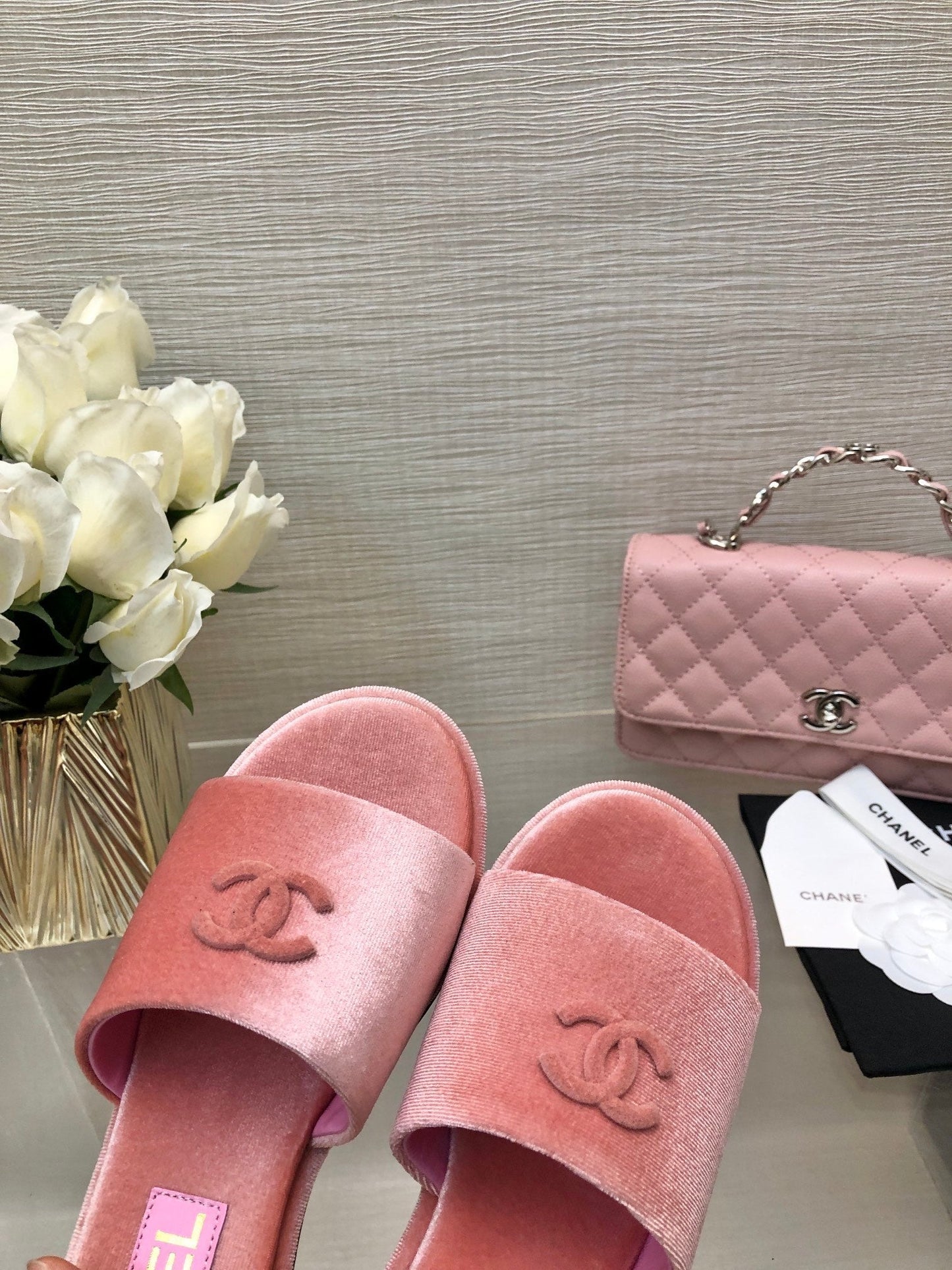 CHANEL 25C Mid Heel Mule Pink Velvet Substance 212953